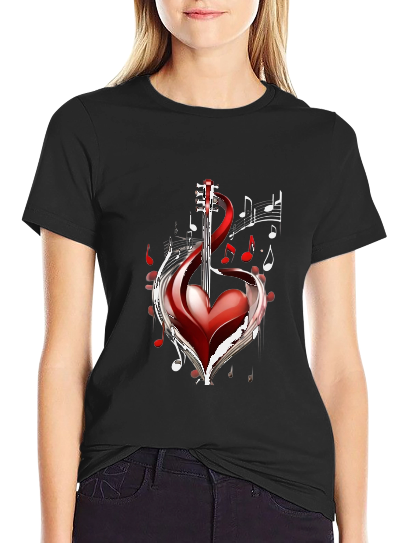 Musical Heart Guitar Black T-Shirt