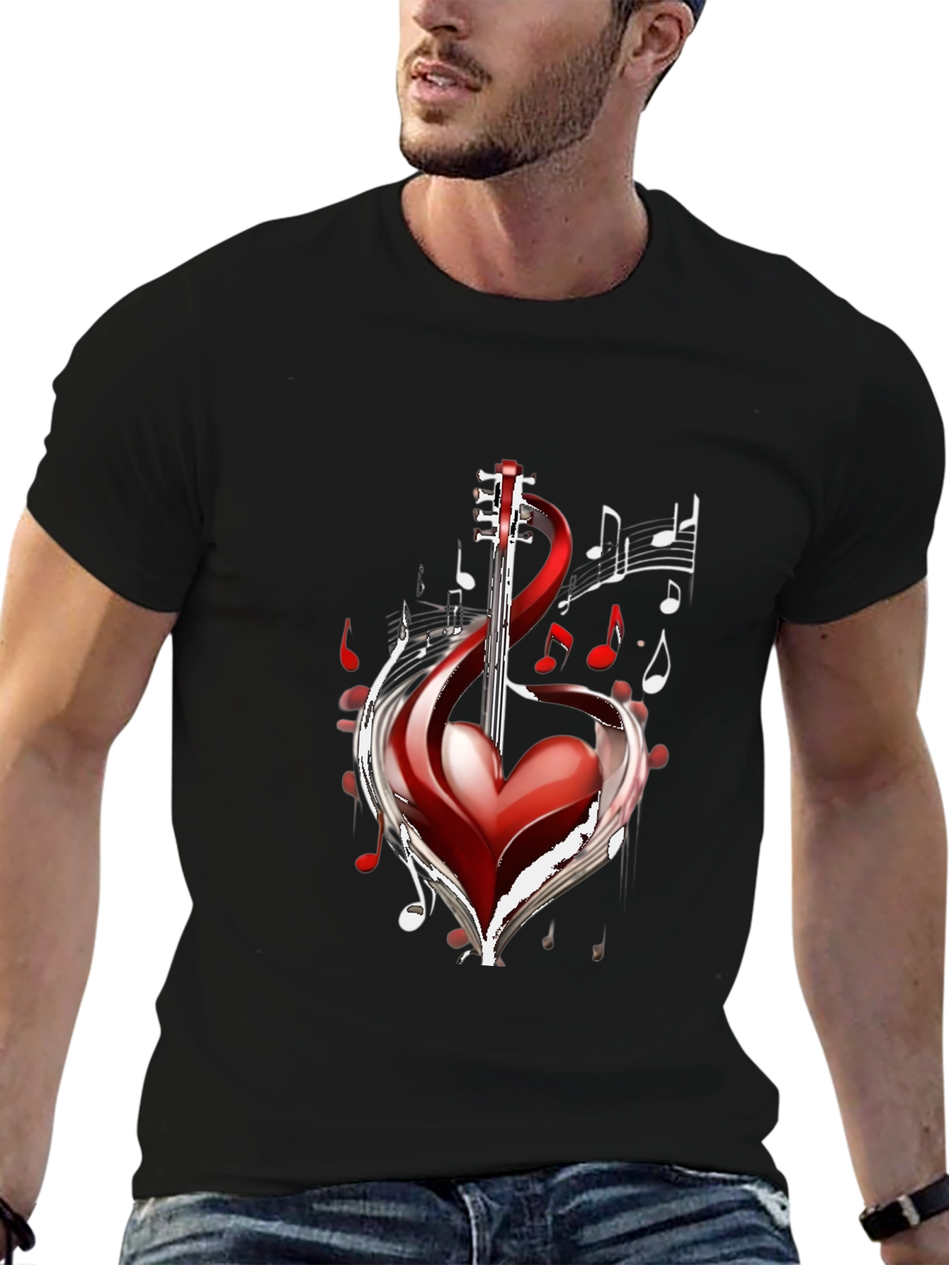 Musical Heart Guitar Black T-Shirt