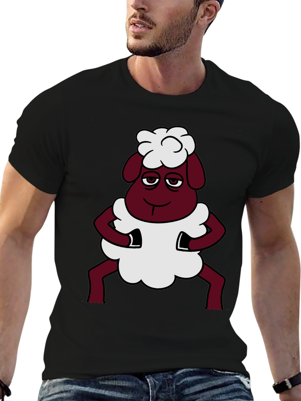 Funny Sheep Cartoon Graphic Black T-Shirt