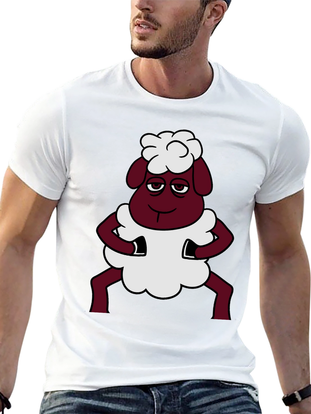Funny Sheep Cartoon Graphic Black T-Shirt