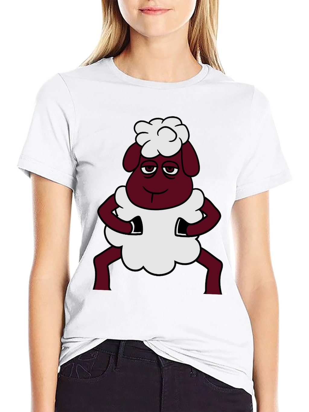 Funny Sheep Cartoon Graphic Black T-Shirt