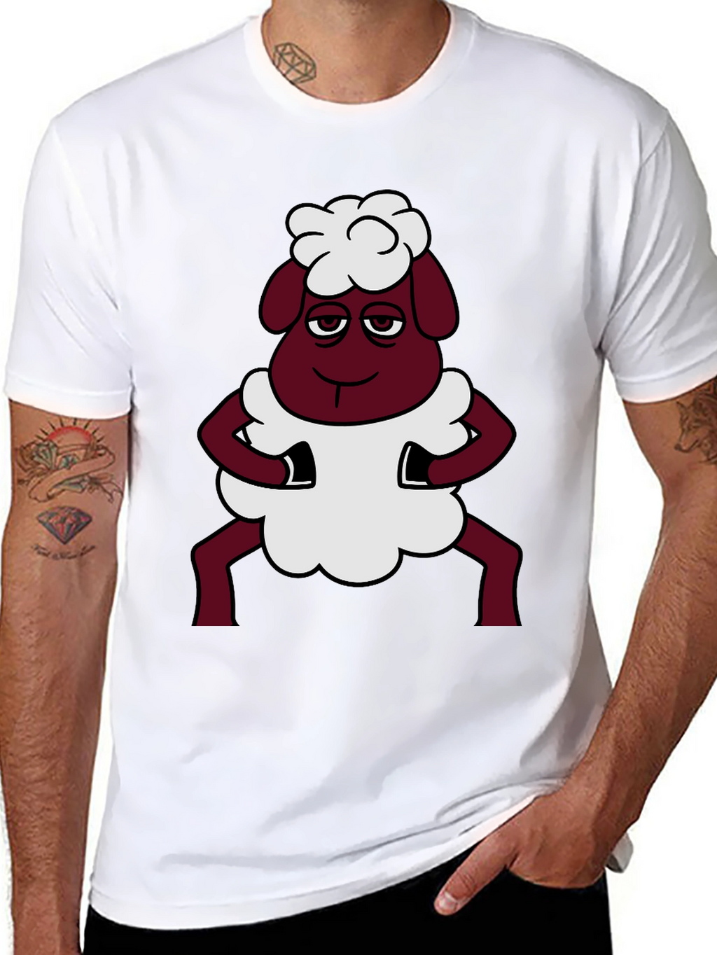 Funny Sheep Cartoon Graphic Black T-Shirt