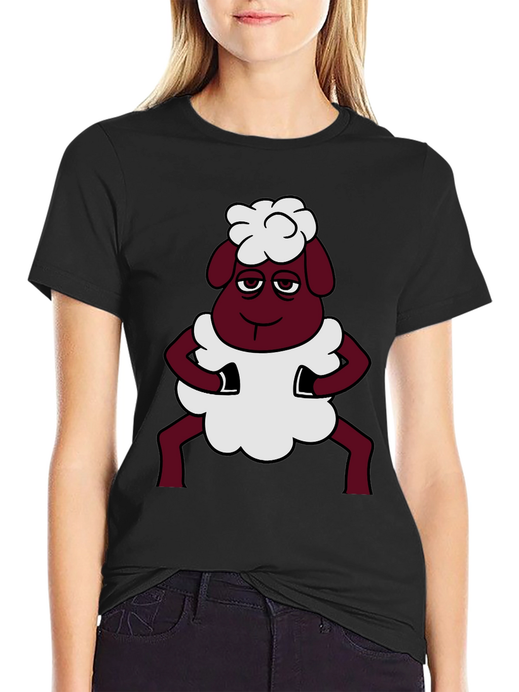 Funny Sheep Cartoon Graphic Black T-Shirt