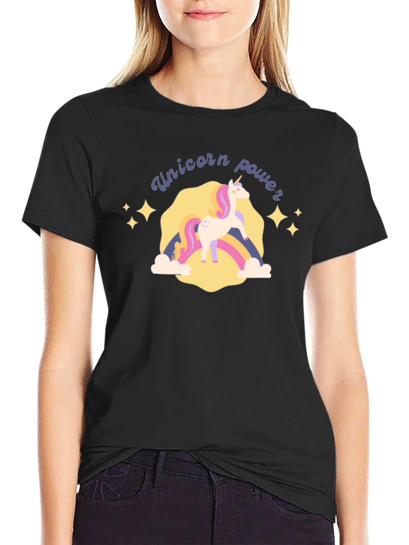 Unicorn Power Graphic Tee - Black Cotton T-Shirt