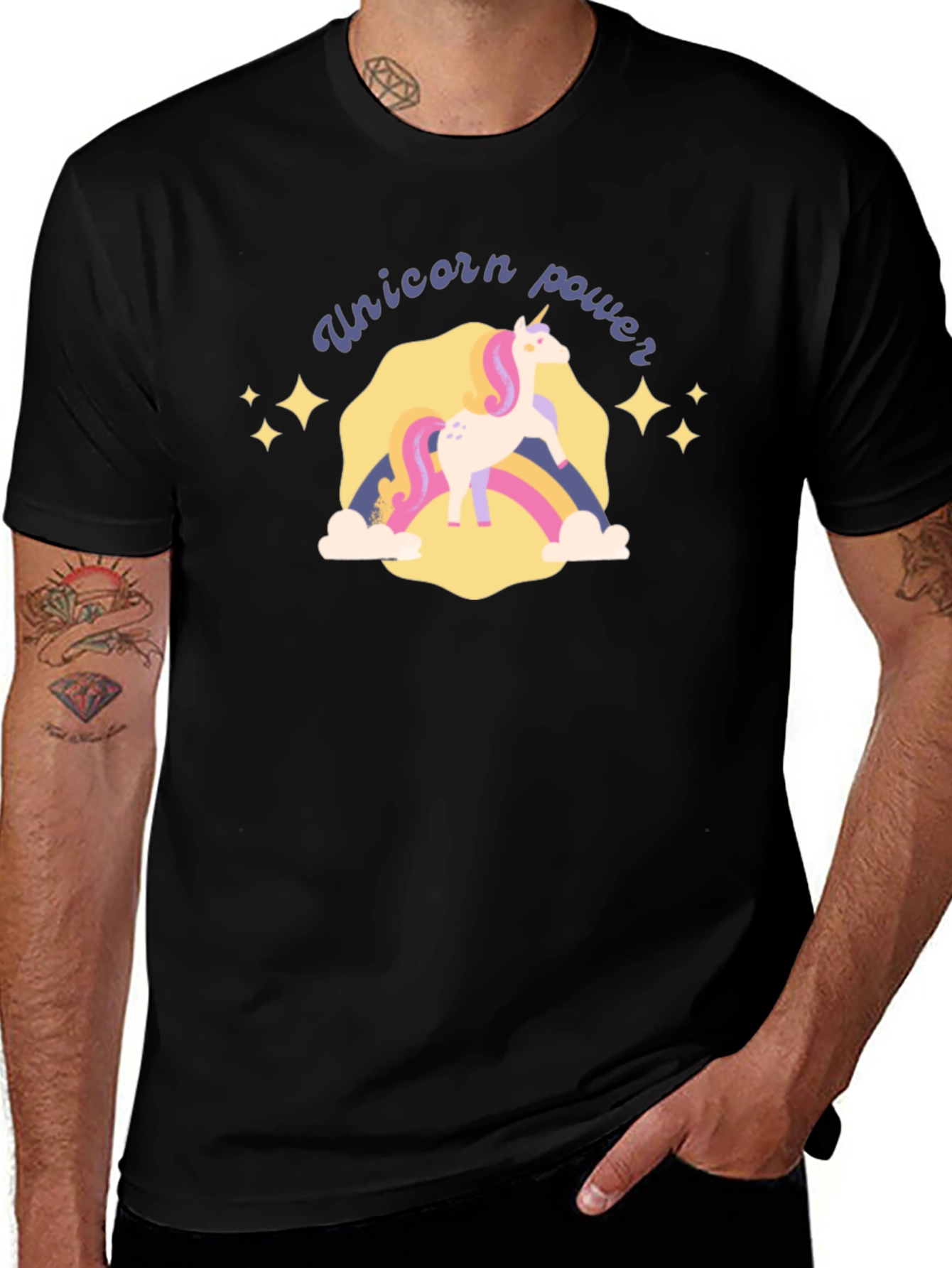 Unicorn Power Graphic Tee - Black Cotton T-Shirt