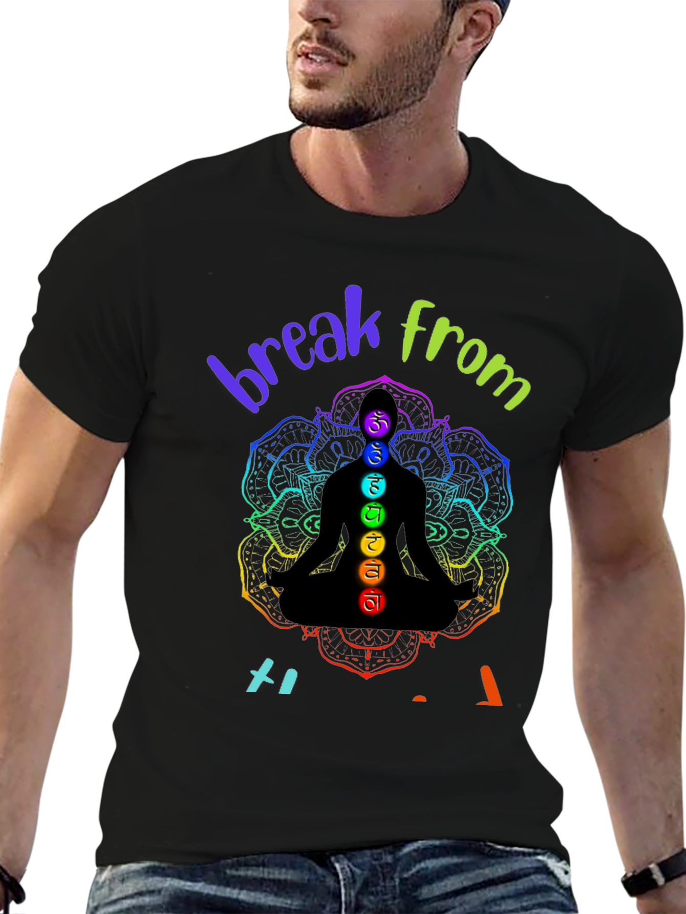Chakra Meditation Black Graphic T-Shirt
