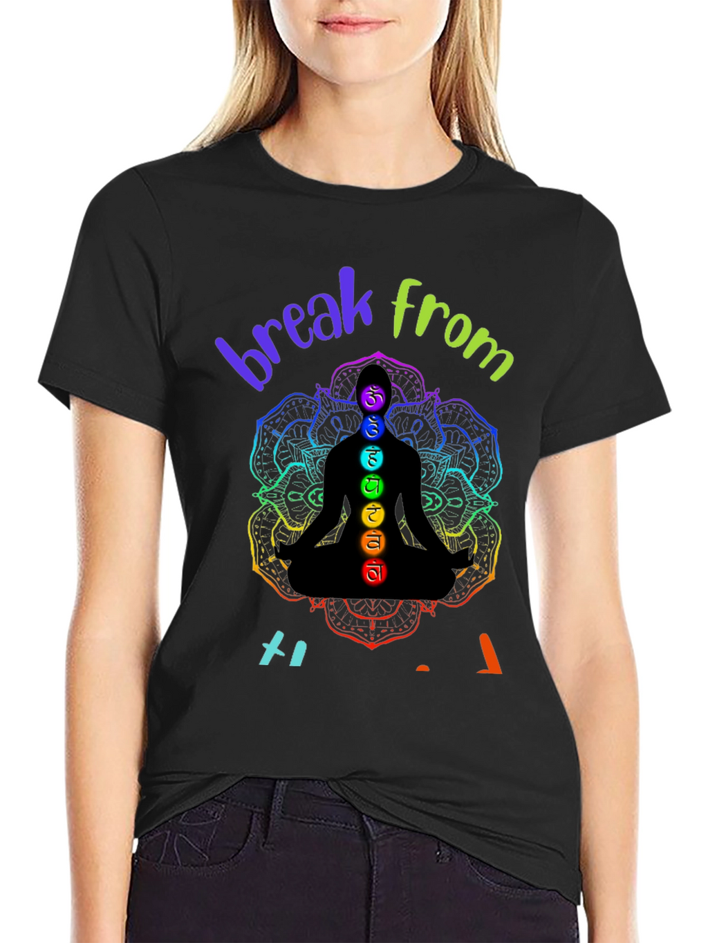 Chakra Meditation Black Graphic T-Shirt