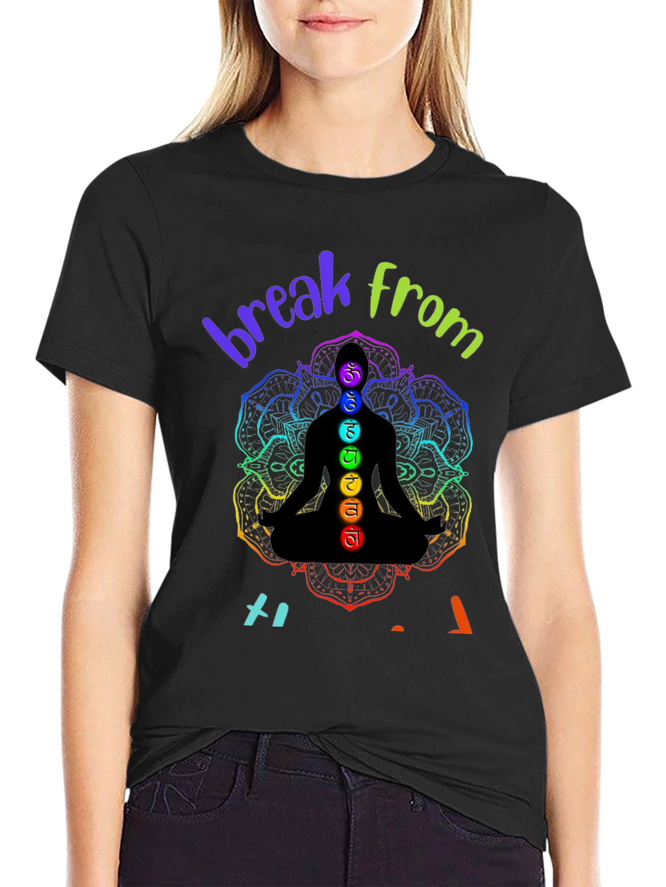 Chakra Meditation Black Graphic T-Shirt