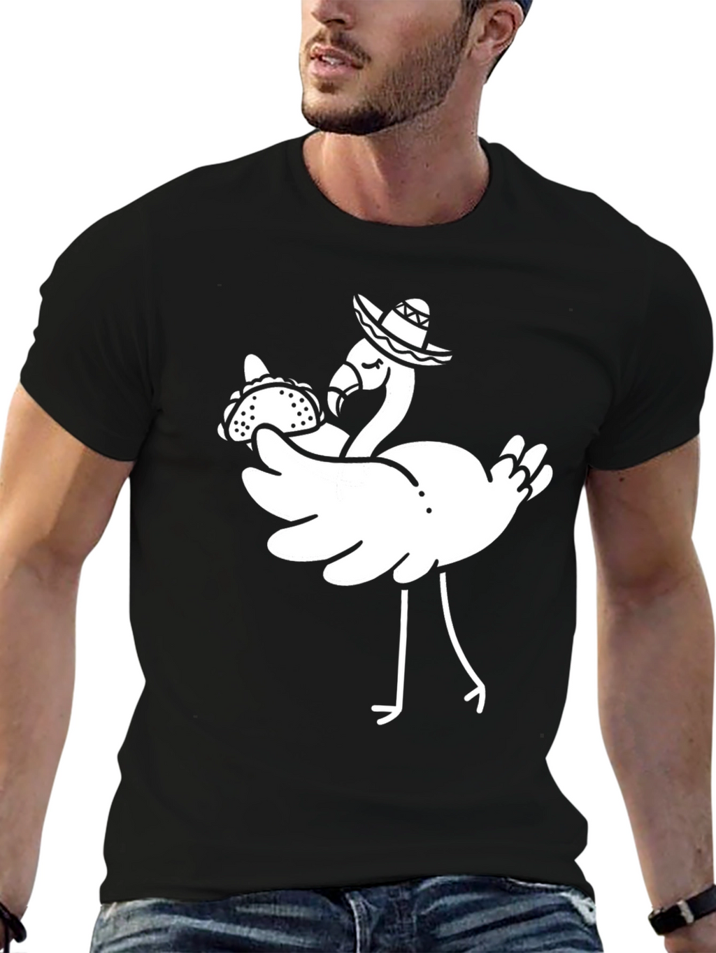 Flamingo Taco Sombrero Graphic Tee - Black
