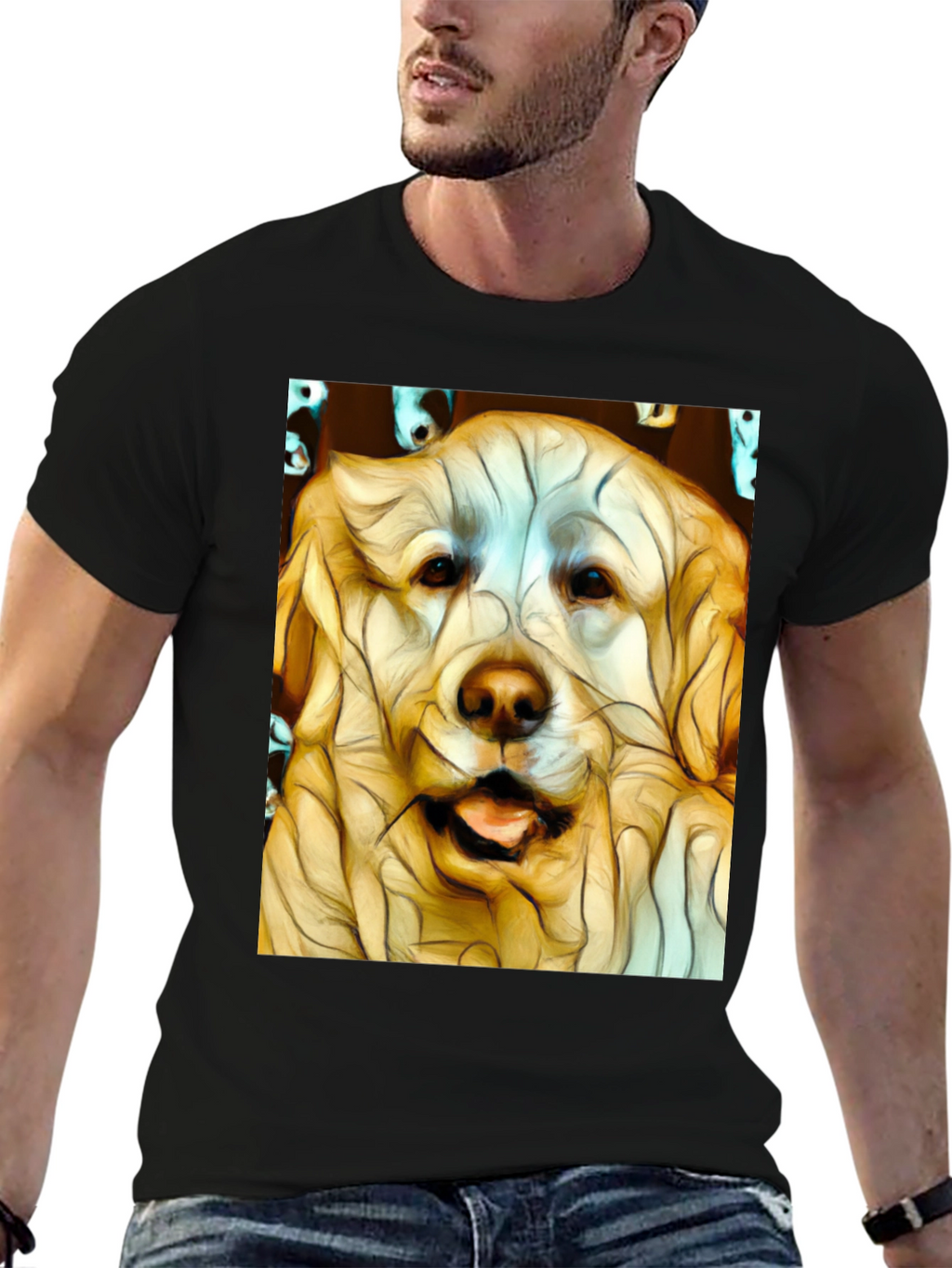 Dog Art Print Black T-Shirt