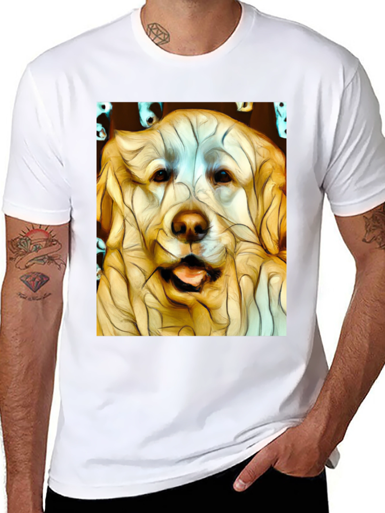 Dog Art Print Black T-Shirt