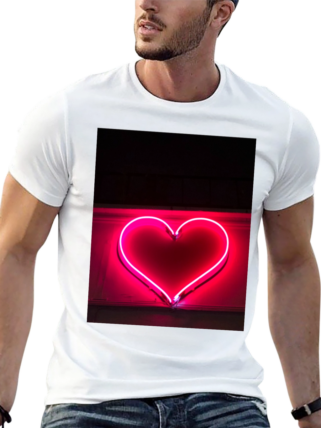Neon Heart Graphic Tee - Black Cotton T-Shirt