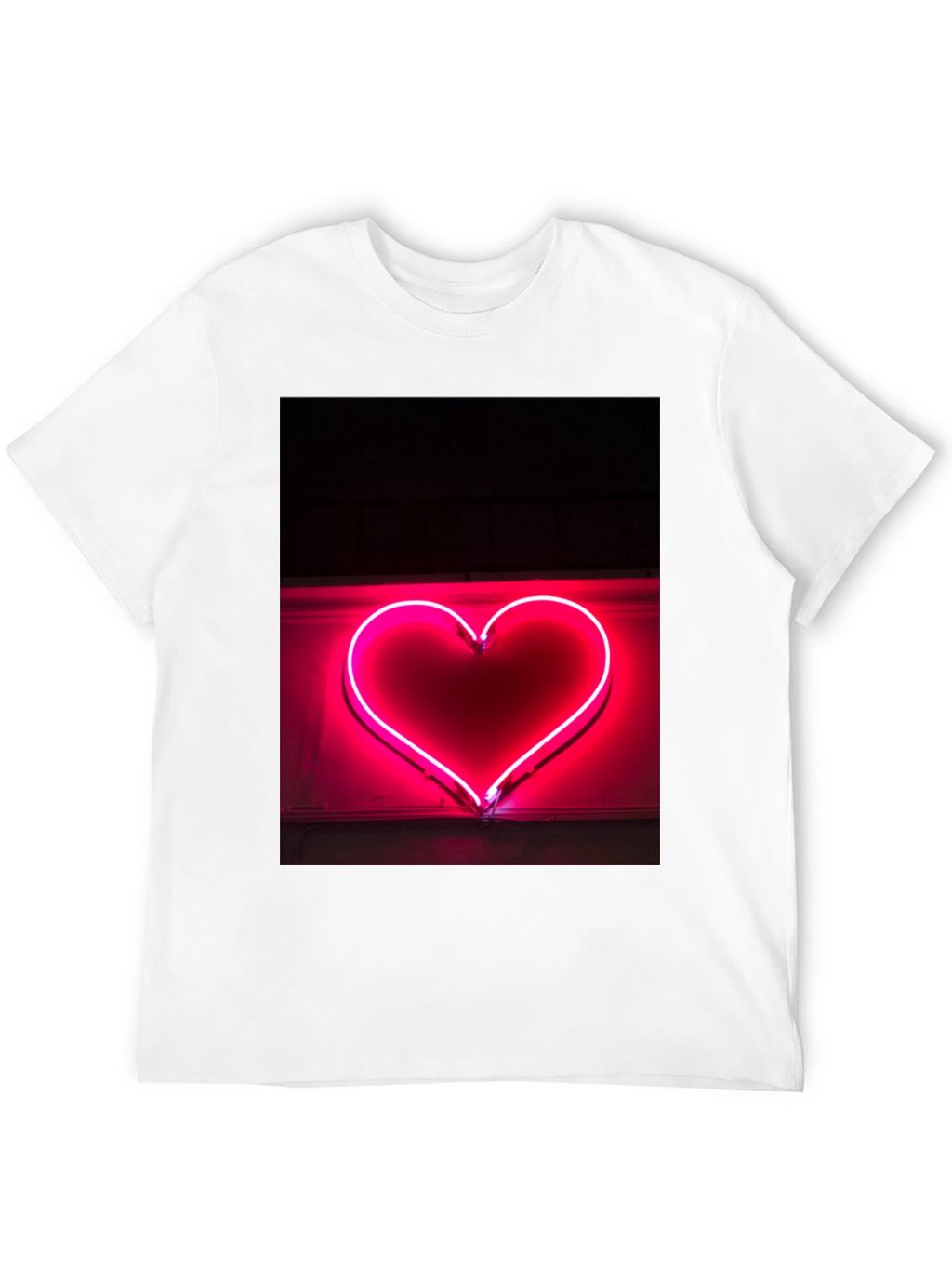 Neon Heart Graphic Tee - Black Cotton T-Shirt