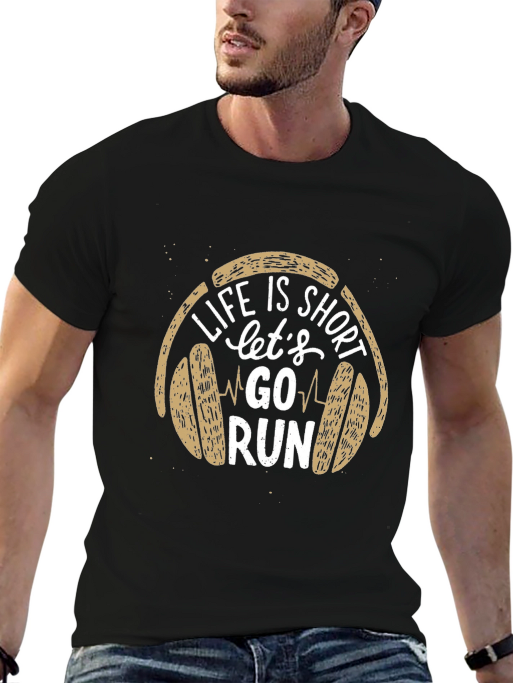 Life is Short Go Run Black Graphic Tee