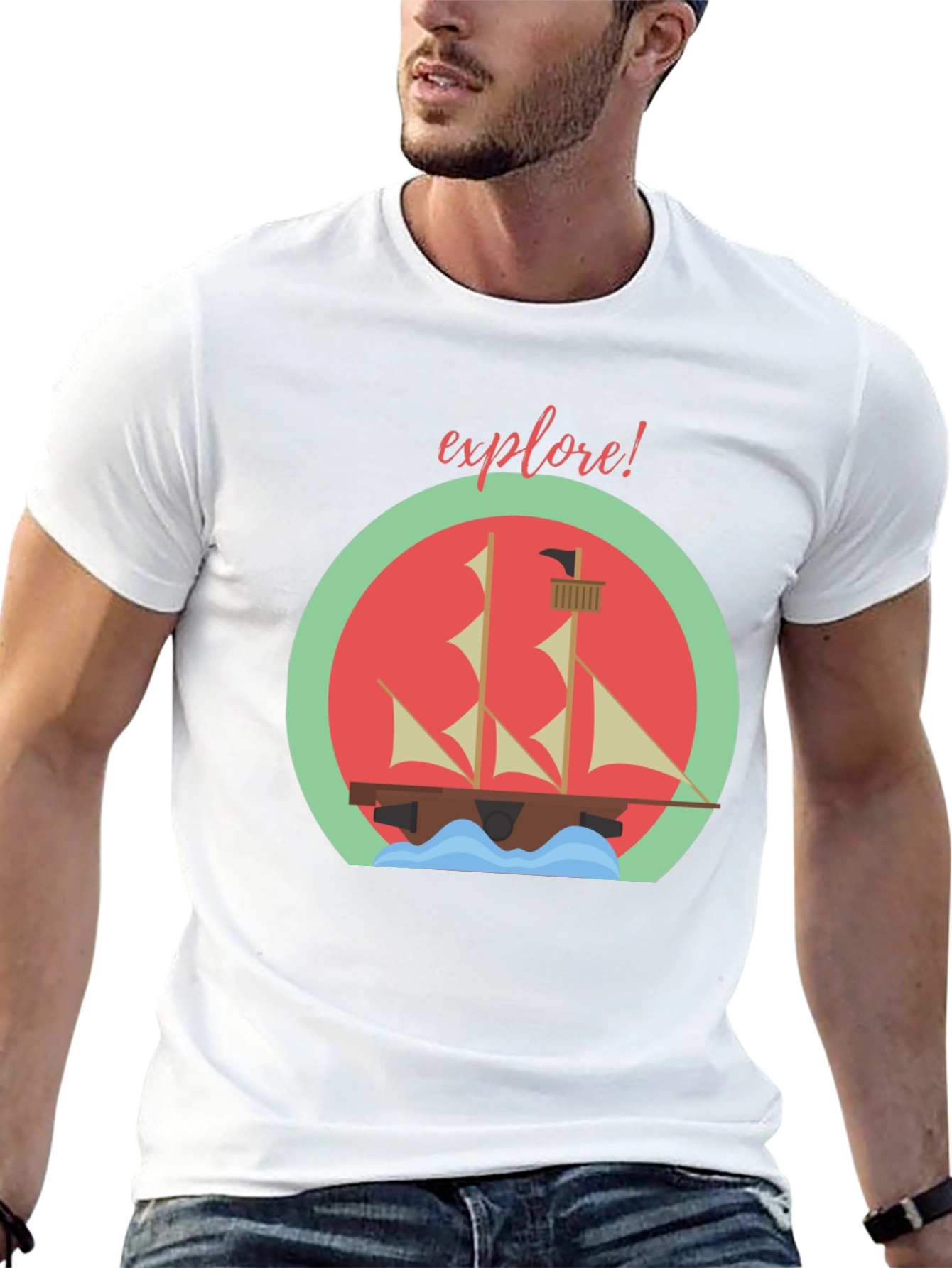 Explore! Adventure T-Shirt - Sailing Ship Design