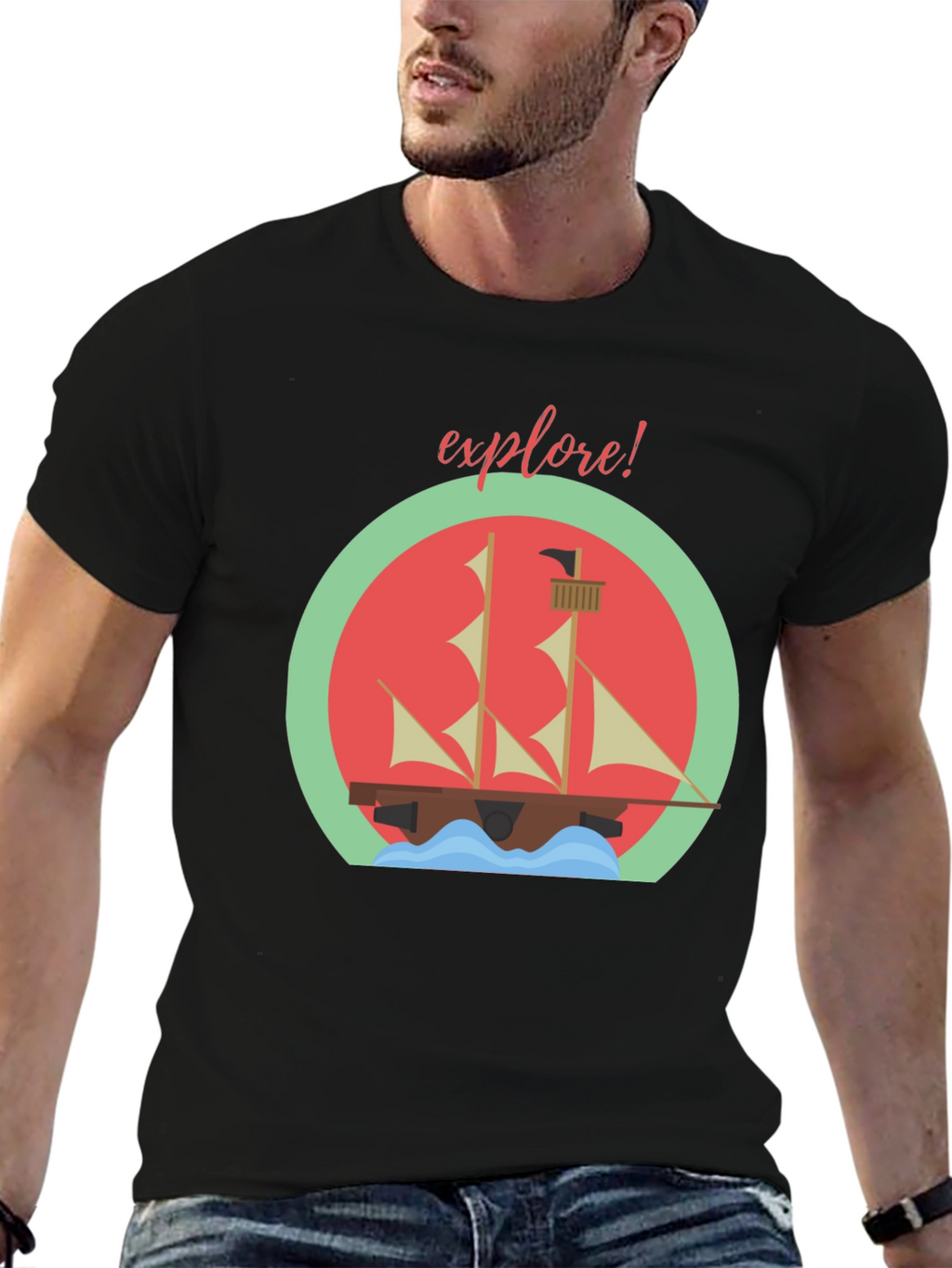 Explore! Adventure T-Shirt - Sailing Ship Design