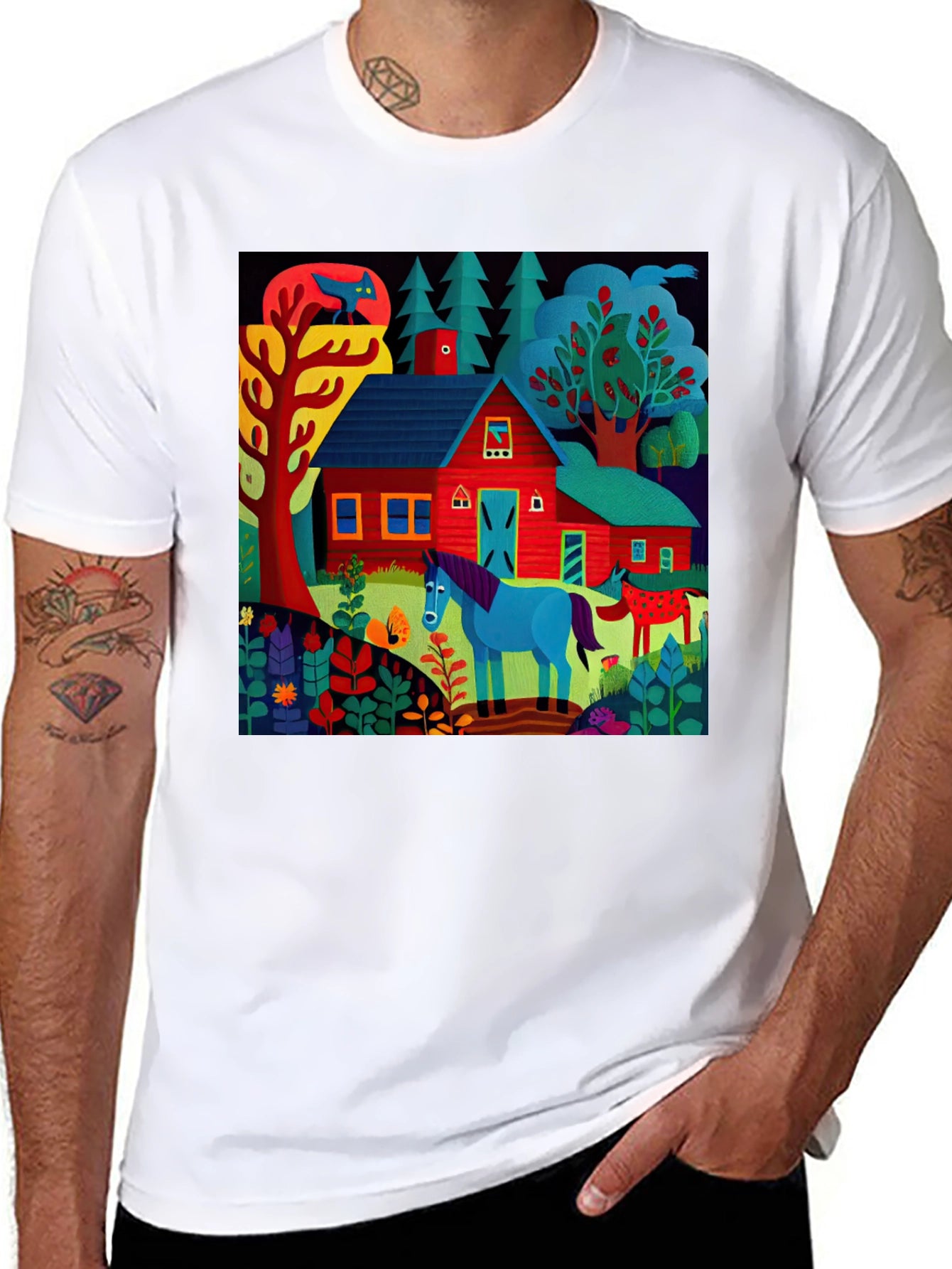 Vibrant Farm Scene Graphic Tee