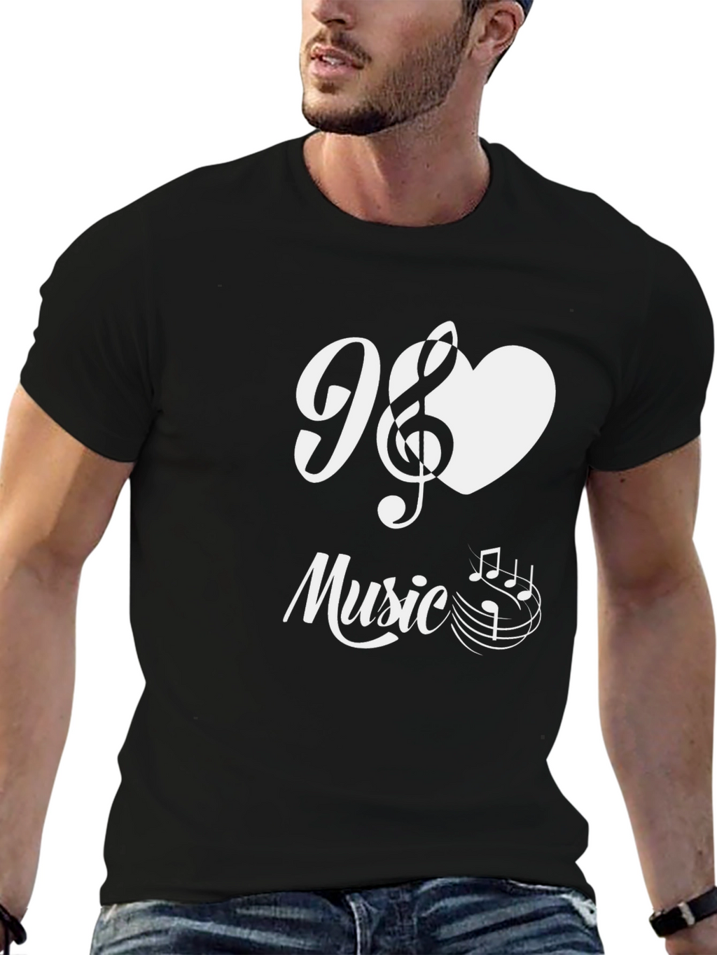 I Love Music T-Shirt - Black Cotton Graphic Tee