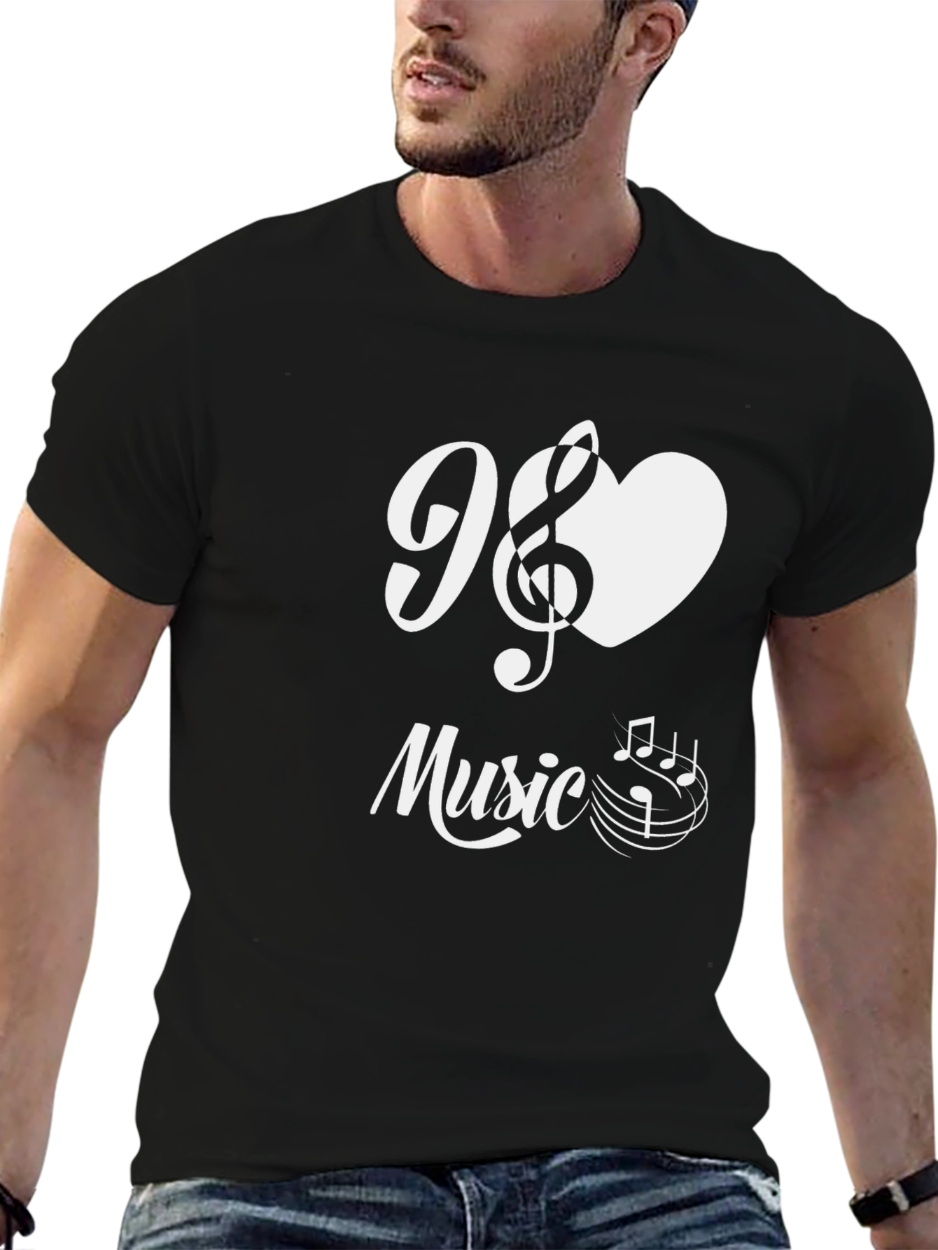 I Love Music T-Shirt - Black Cotton Graphic Tee