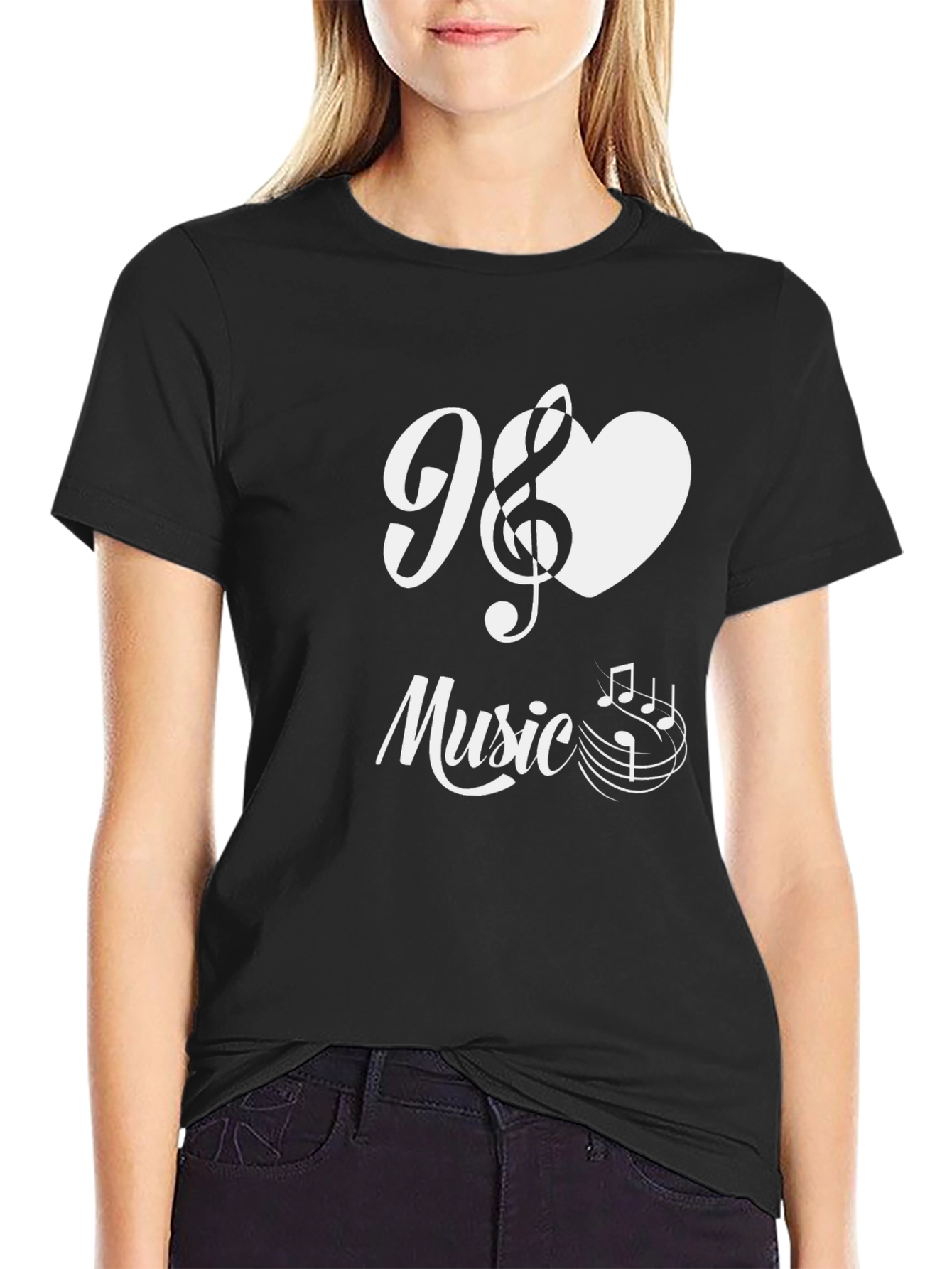 I Love Music T-Shirt - Black Cotton Graphic Tee