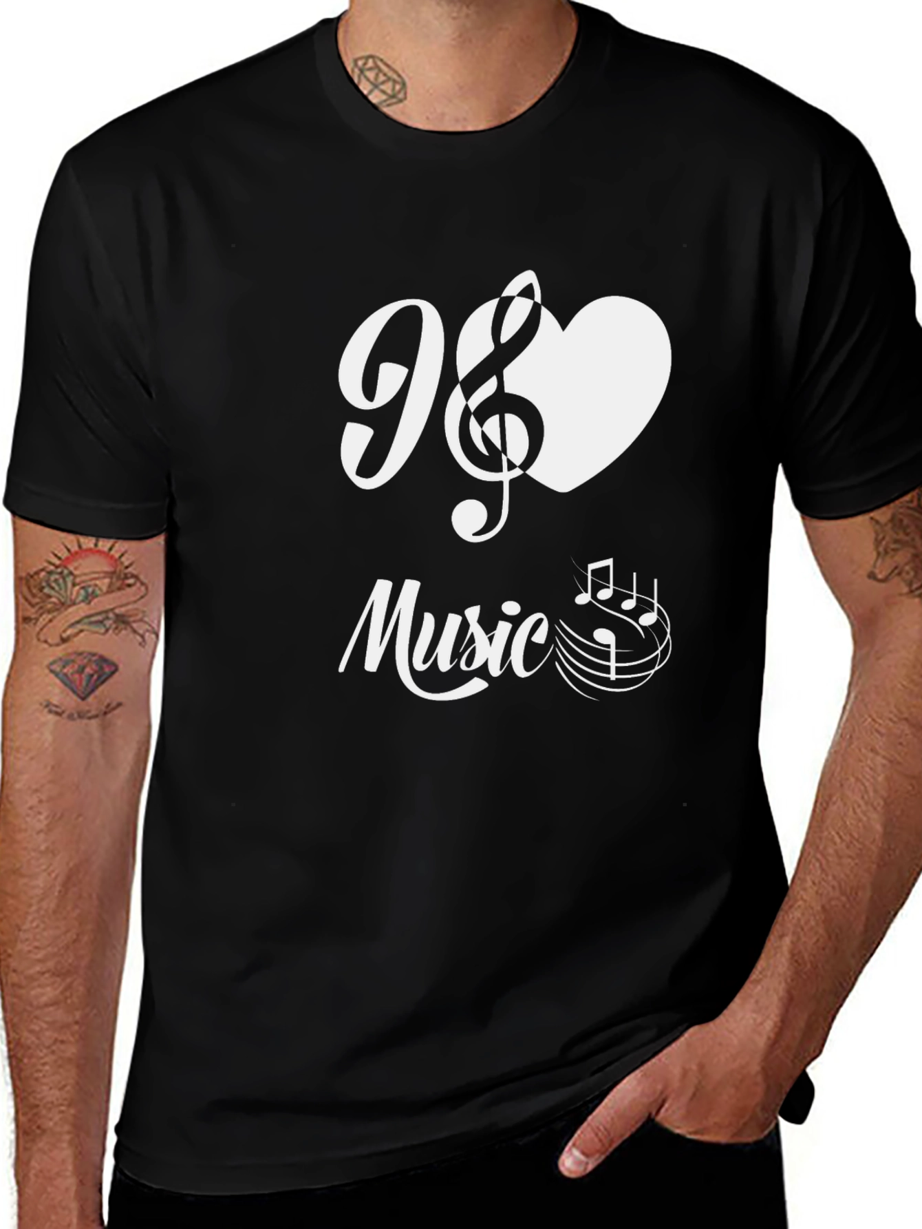 I Love Music T-Shirt - Black Cotton Graphic Tee