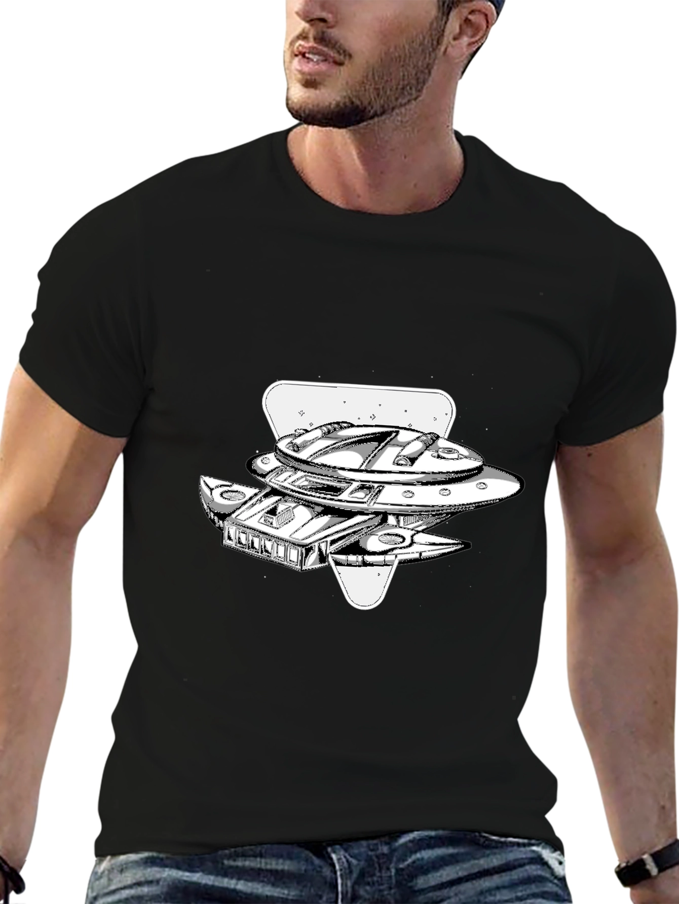 UFO Graphic T-Shirt - Black Cotton Blend
