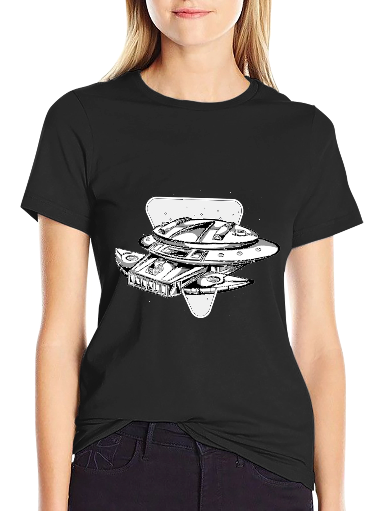 UFO Graphic T-Shirt - Black Cotton Blend