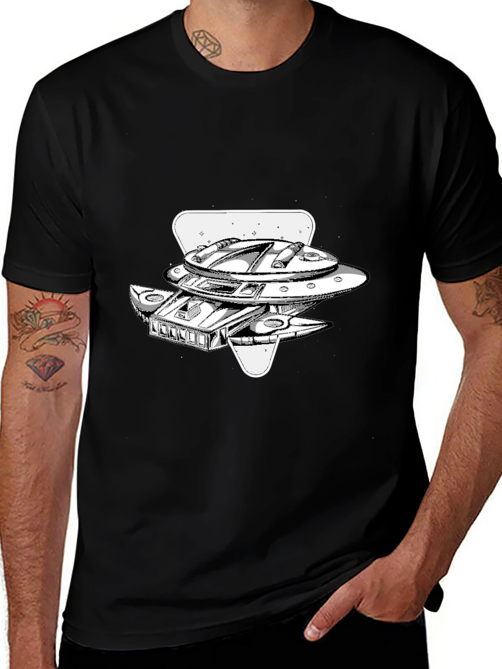 UFO Graphic T-Shirt - Black Cotton Blend