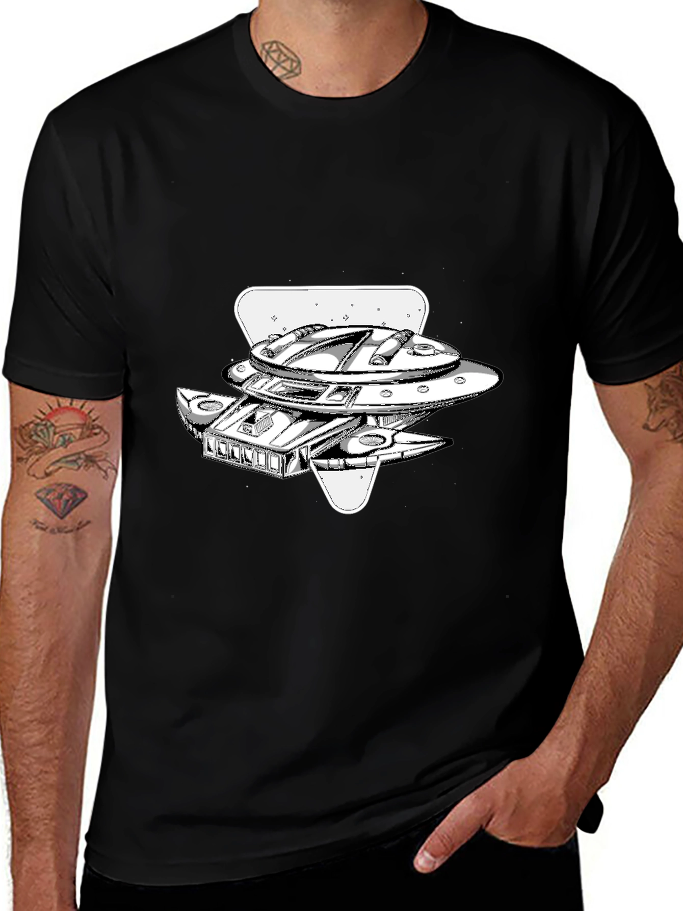 UFO Graphic T-Shirt - Black Cotton Blend