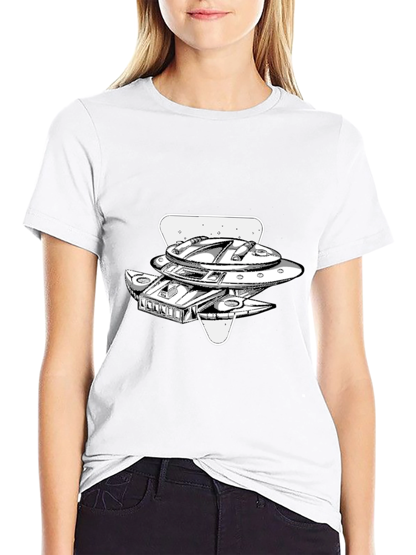 UFO Graphic T-Shirt - Black Cotton Blend