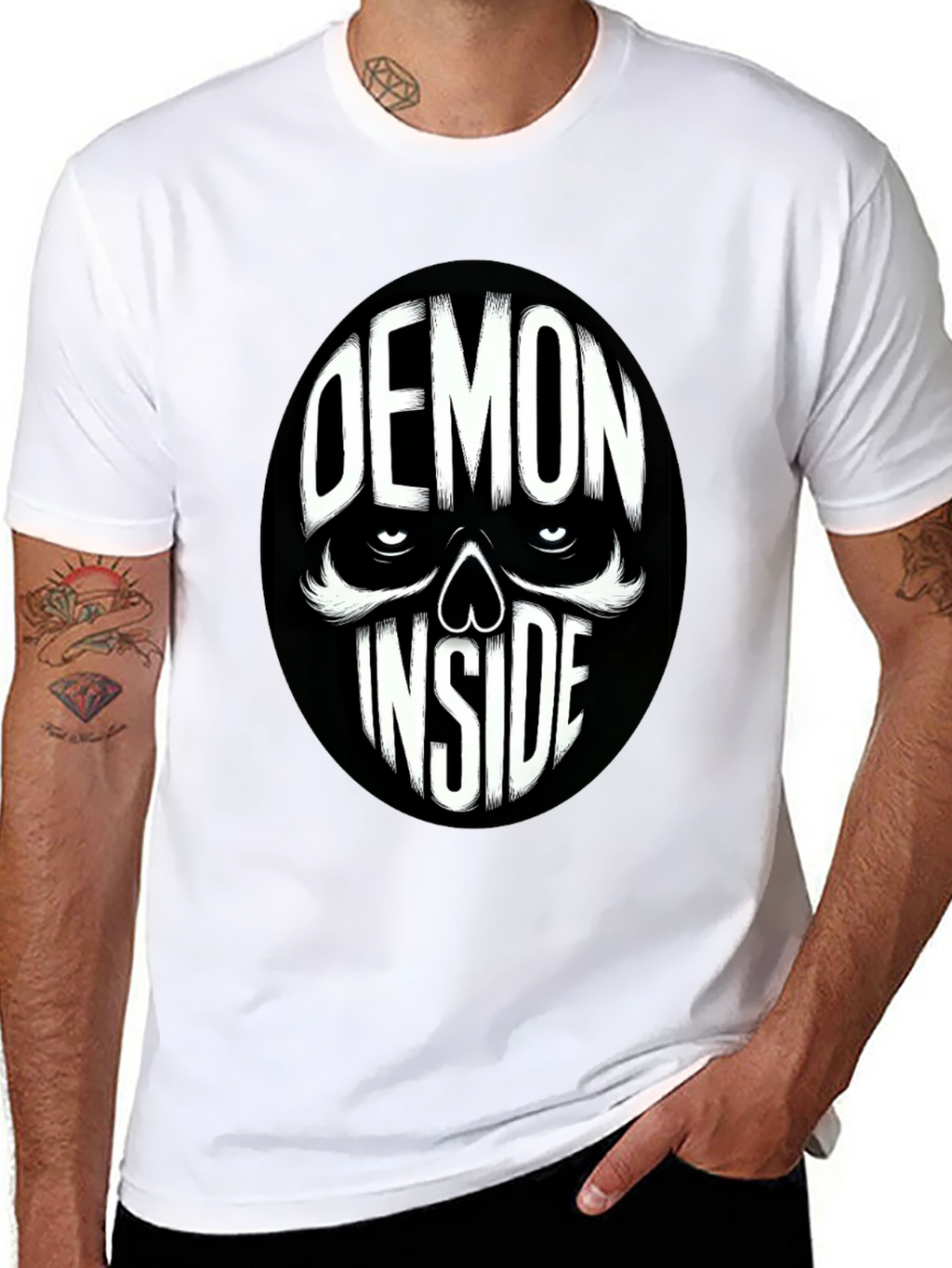 Demon Inside Skull Graphic Tee - Black Cotton Blend