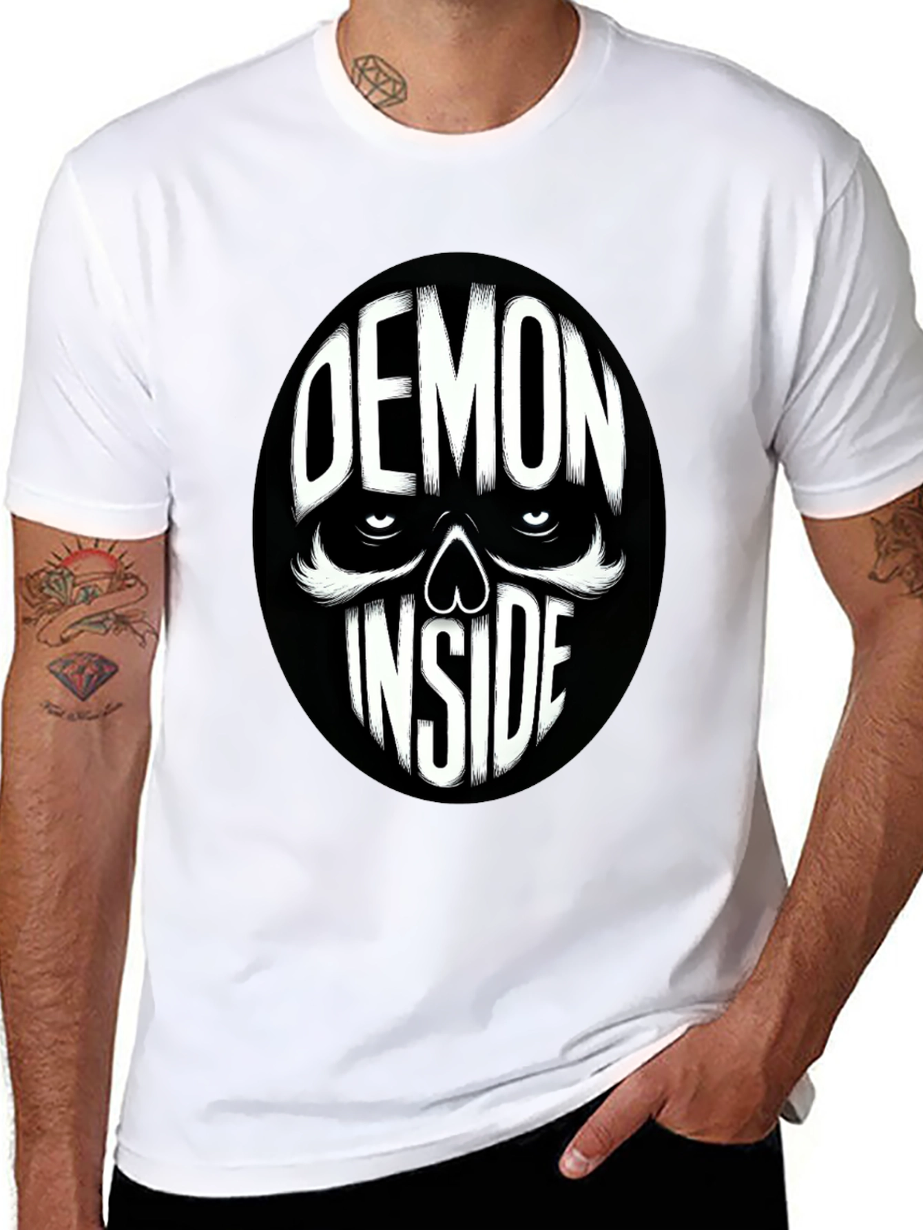 Demon Inside Skull Graphic Tee - Black Cotton Blend