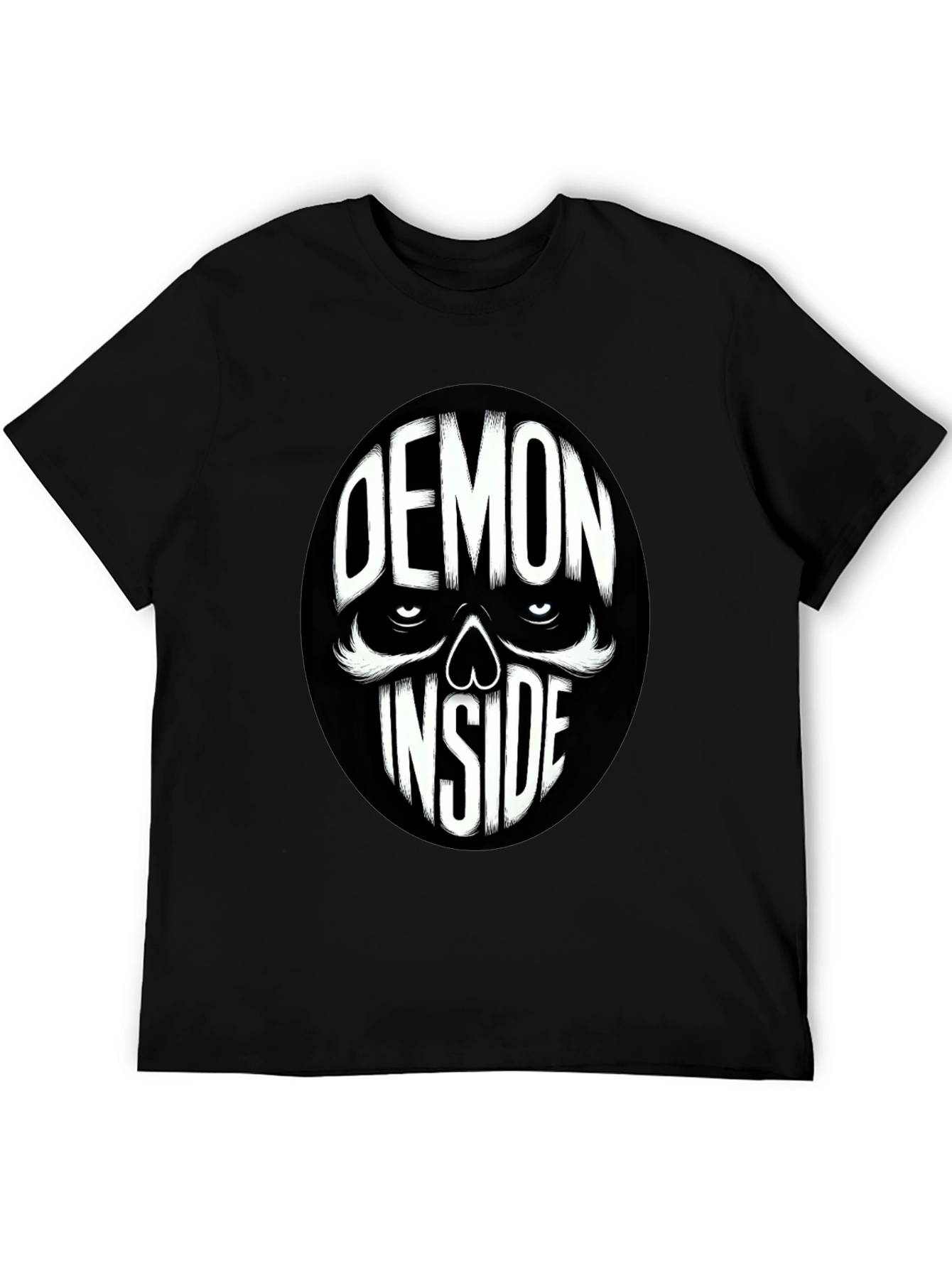 Demon Inside Skull Graphic Tee - Black Cotton Blend