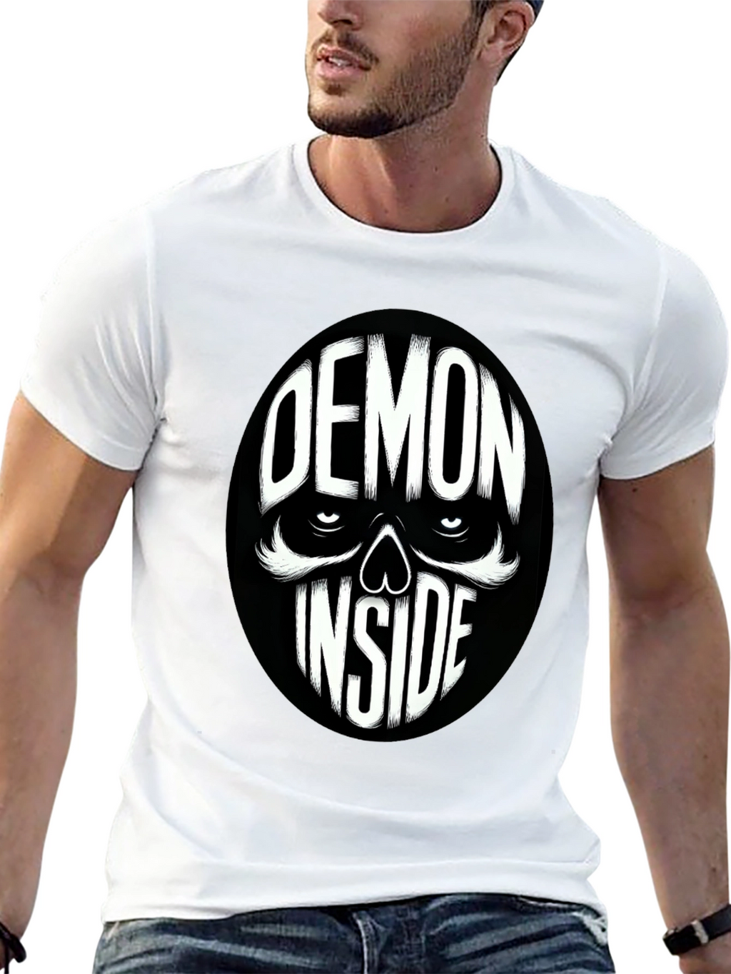 Demon Inside Skull Graphic Tee - Black Cotton Blend