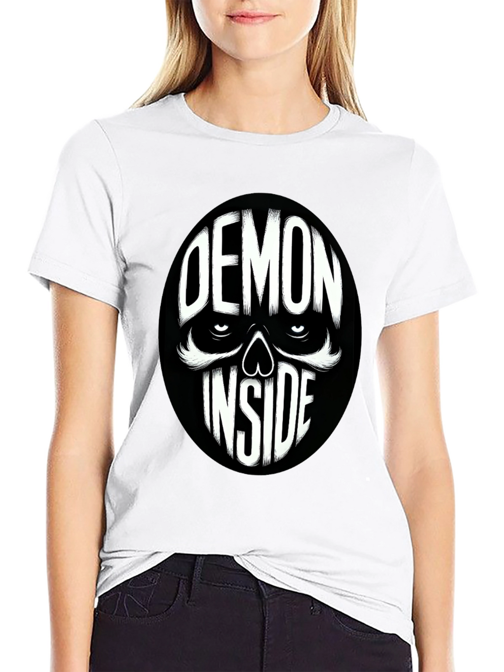 Demon Inside Skull Graphic Tee - Black Cotton Blend