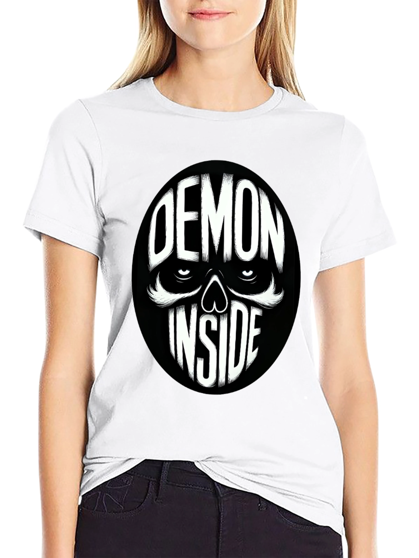Demon Inside Skull Graphic Tee - Black Cotton Blend