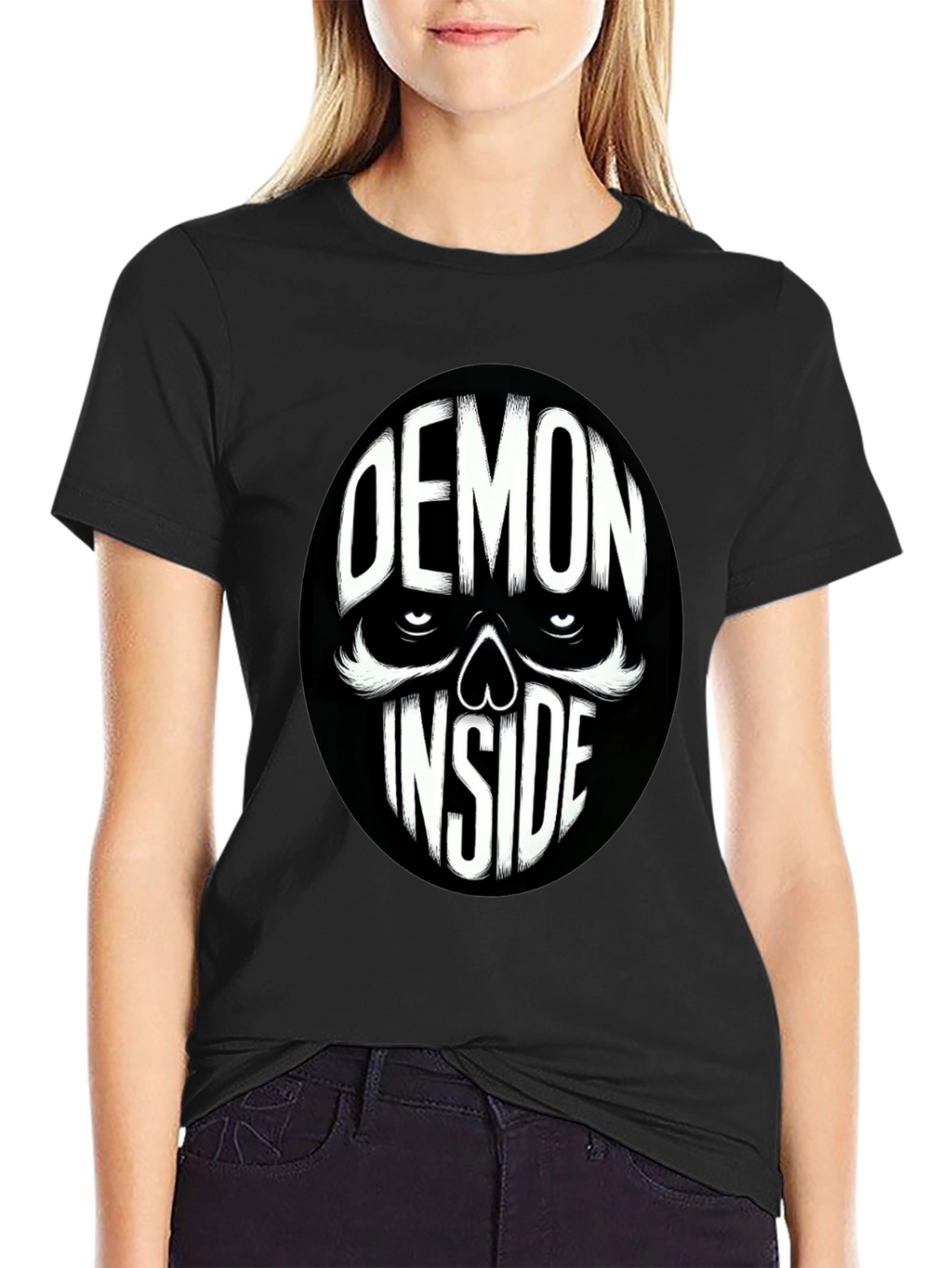 Demon Inside Skull Graphic Tee - Black Cotton Blend