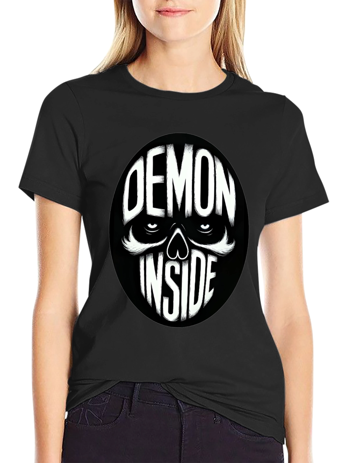 Demon Inside Skull Graphic Tee - Black Cotton Blend