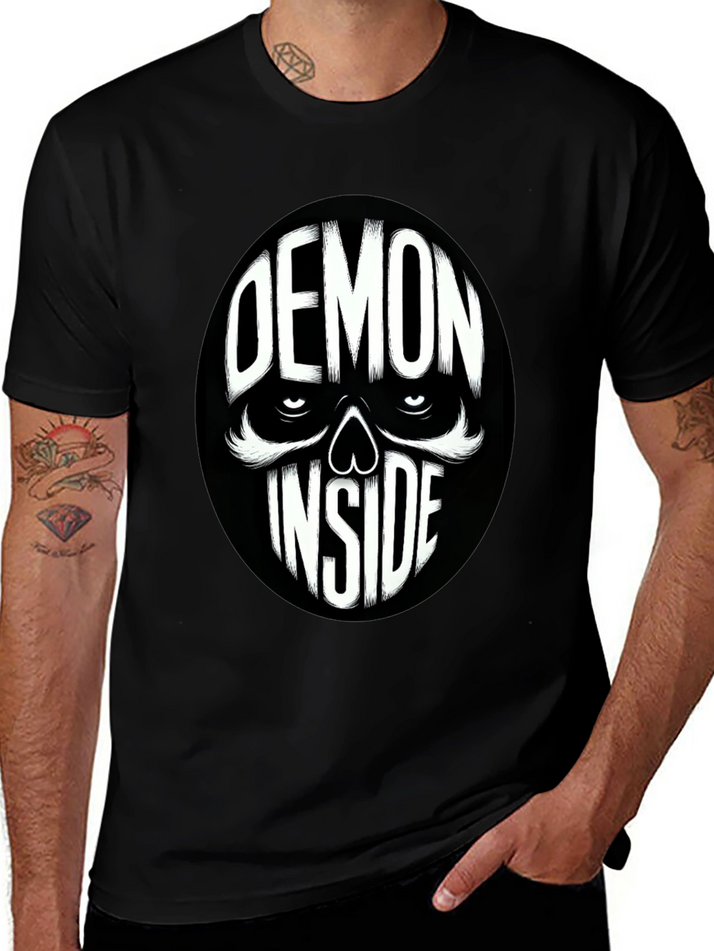 Demon Inside Skull Graphic Tee - Black Cotton Blend