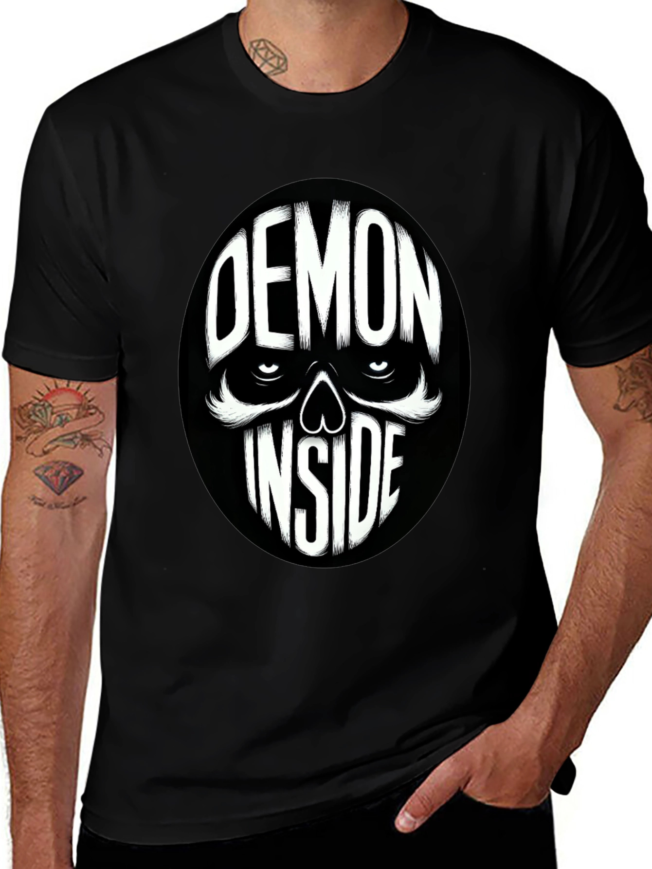 Demon Inside Skull Graphic Tee - Black Cotton Blend