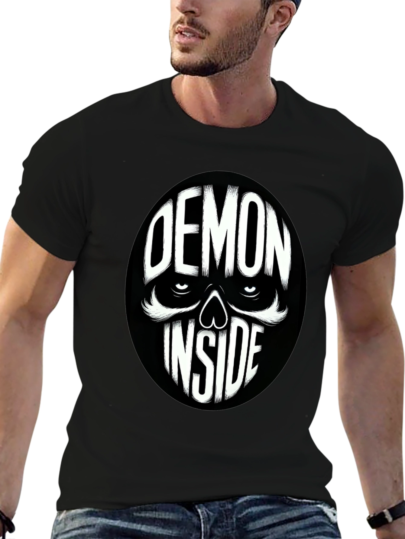 Demon Inside Skull Graphic Tee - Black Cotton Blend