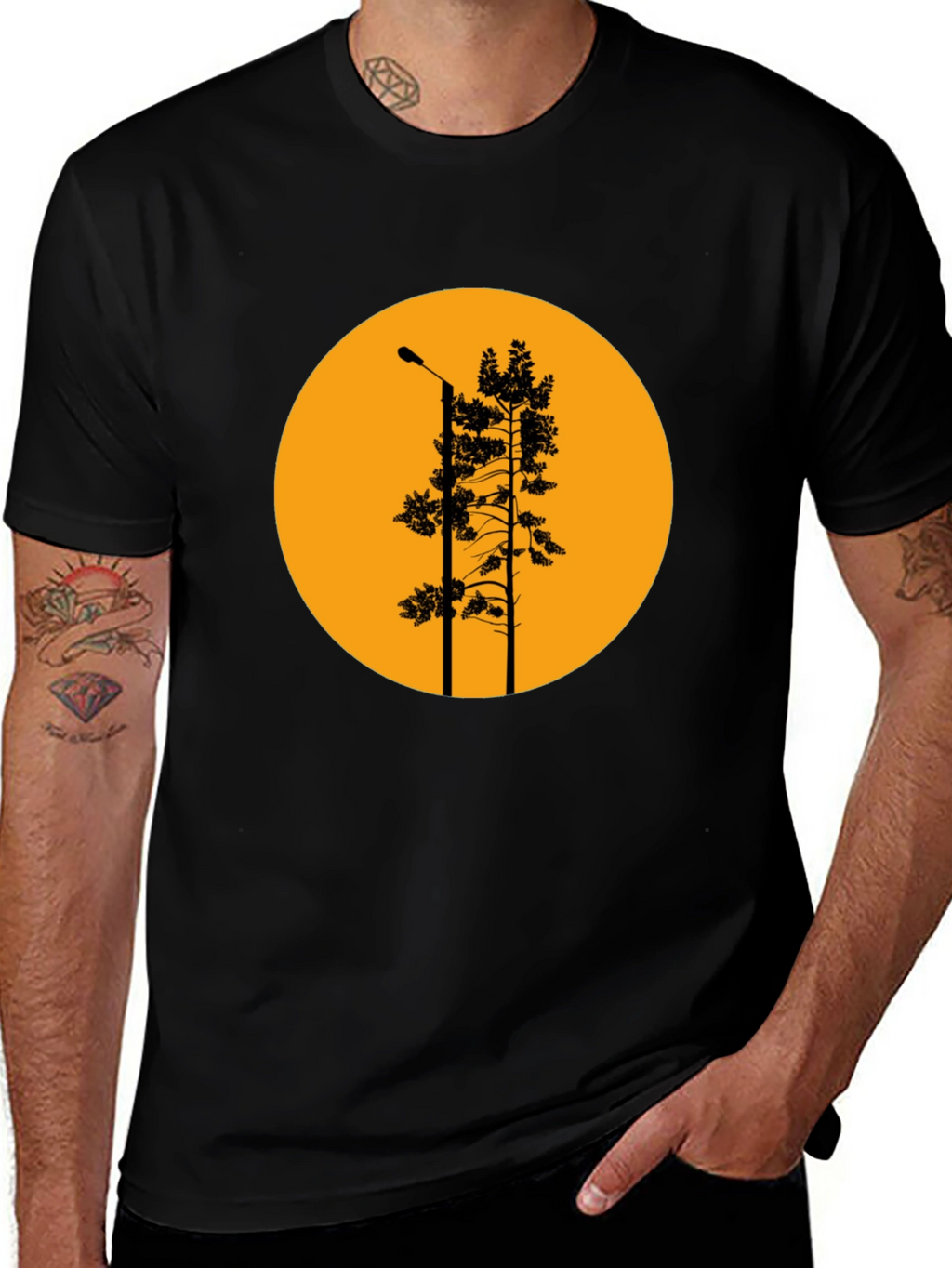 Retro Sunset Tree Silhouette Graphic T-Shirt
