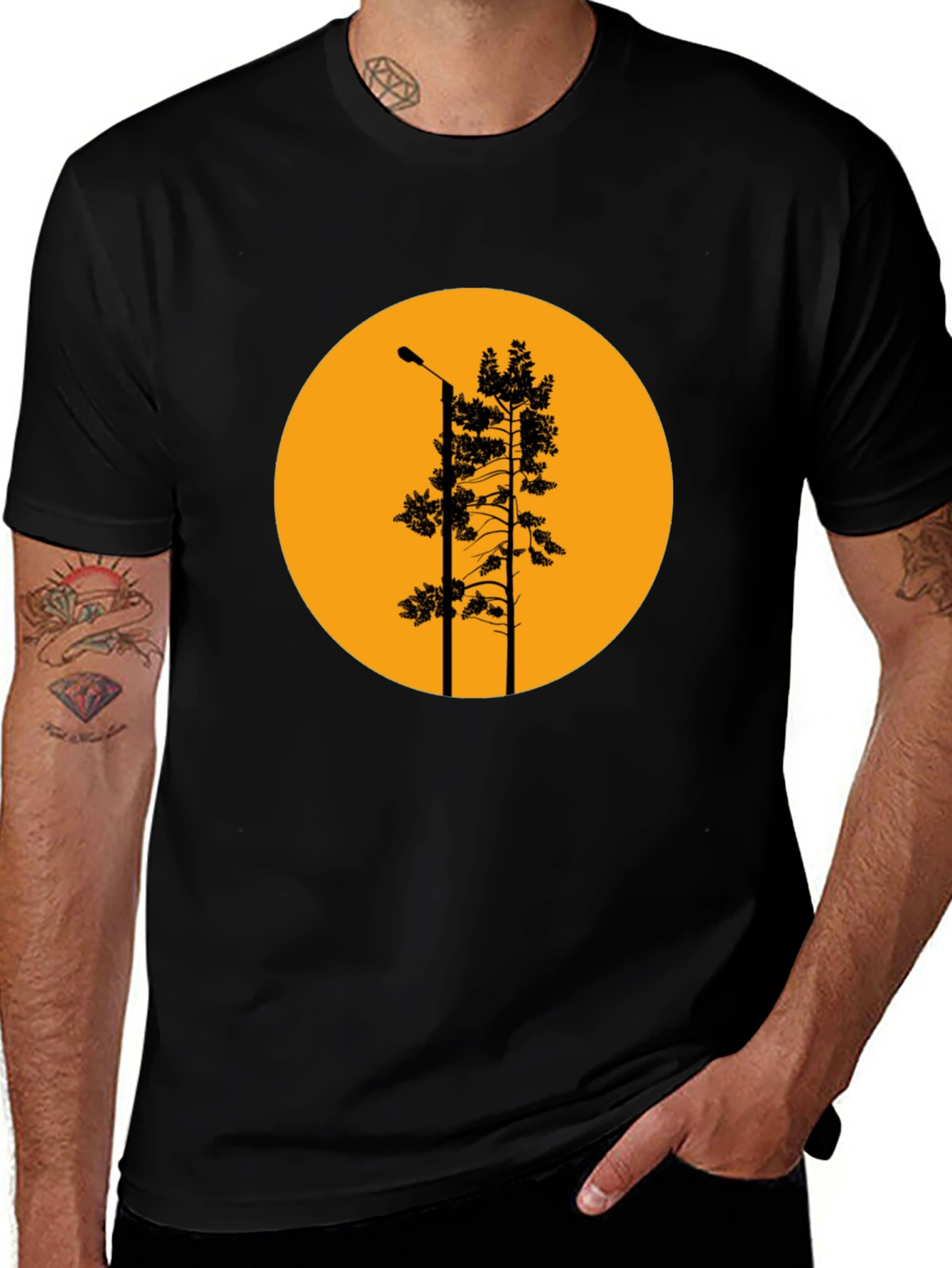 Retro Sunset Tree Silhouette Graphic T-Shirt