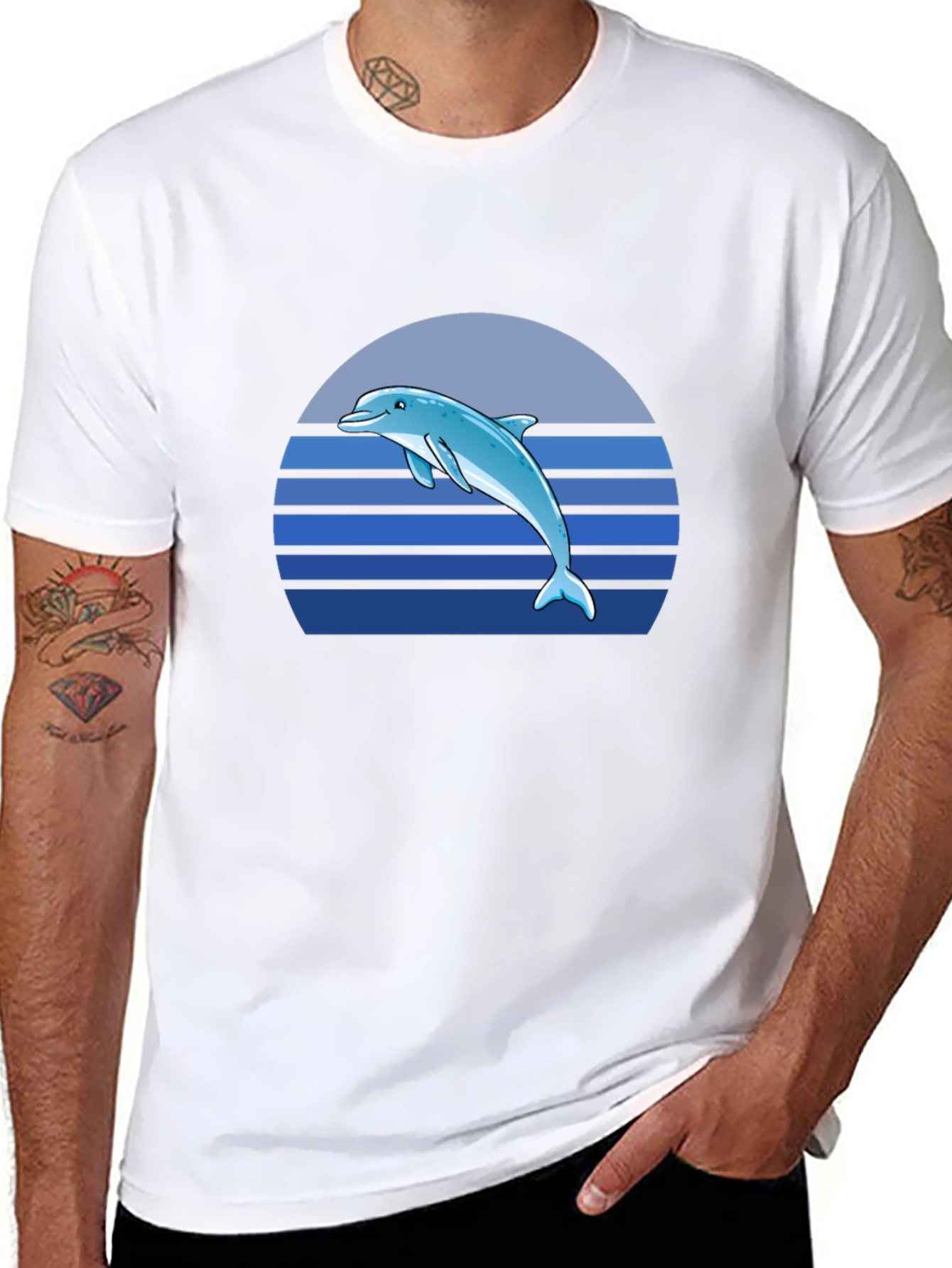 Dolphin Sunset Graphic Tee - Black Cotton T-Shirt
