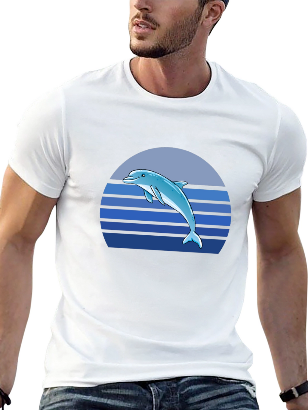 Dolphin Sunset Graphic Tee - Black Cotton T-Shirt