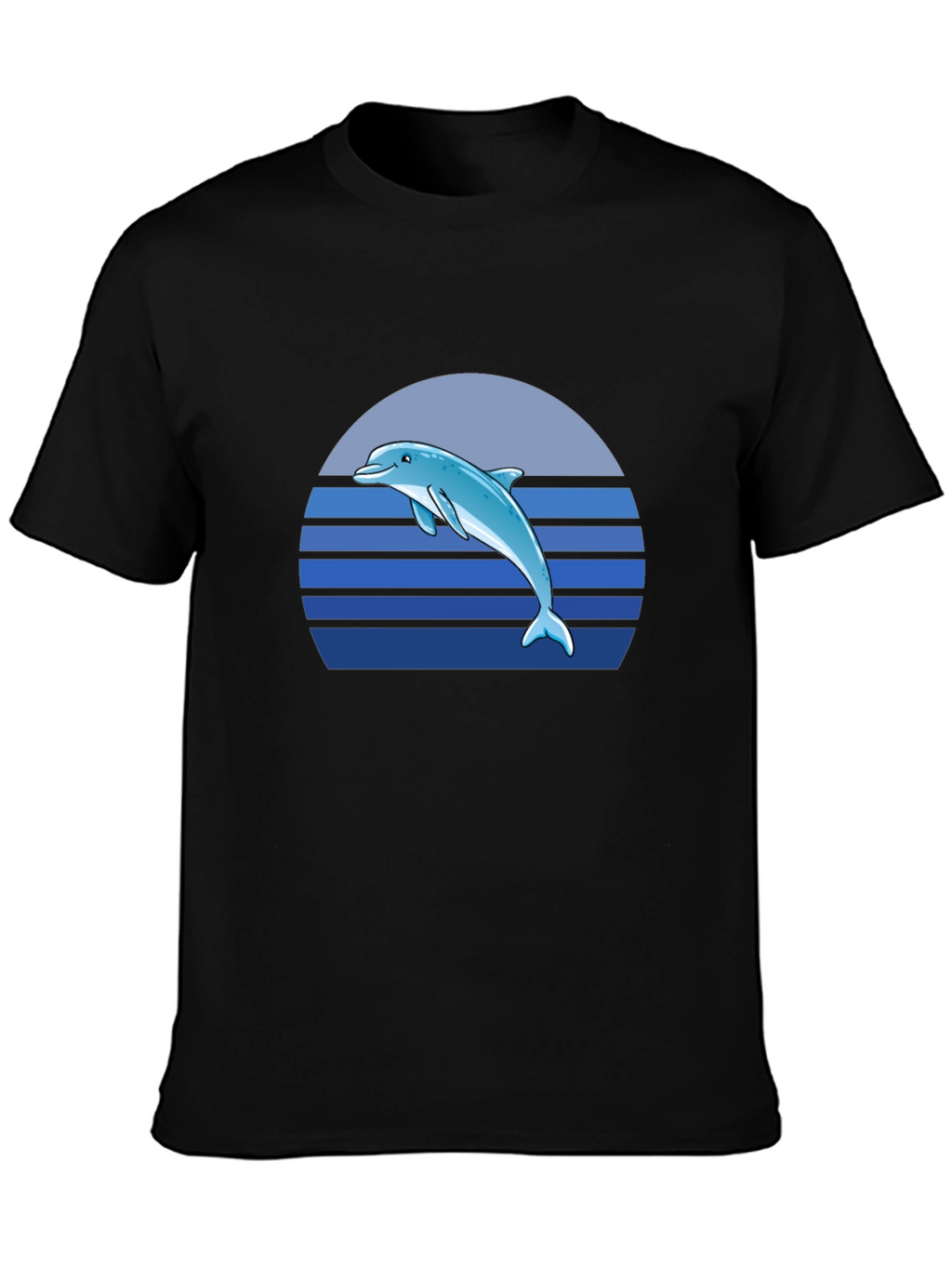Dolphin Sunset Graphic Tee - Black Cotton T-Shirt