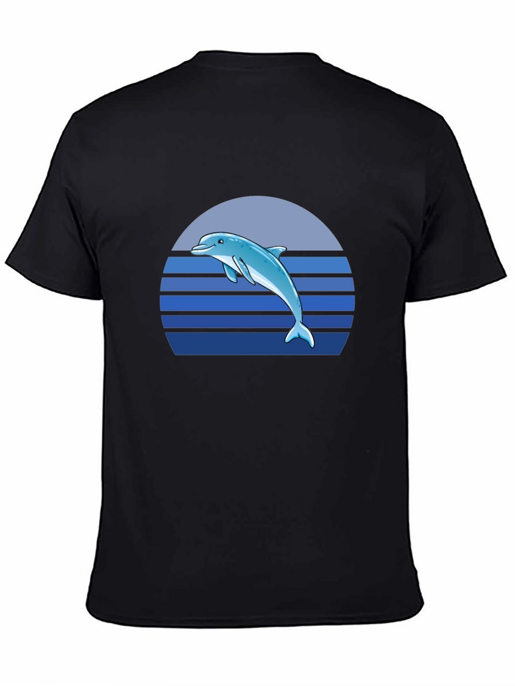 Dolphin Sunset Graphic Tee - Black Cotton T-Shirt