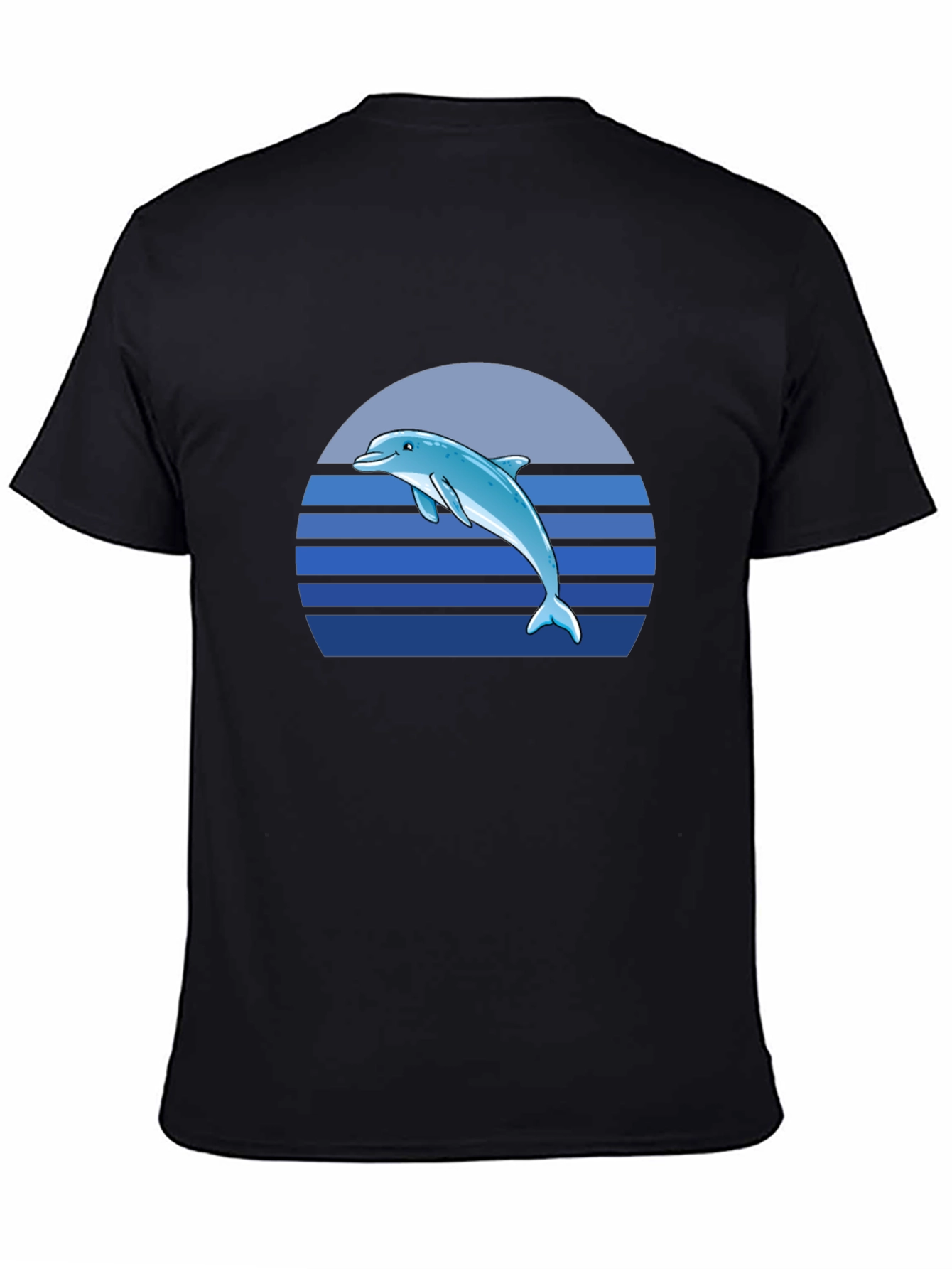 Dolphin Sunset Graphic Tee - Black Cotton T-Shirt