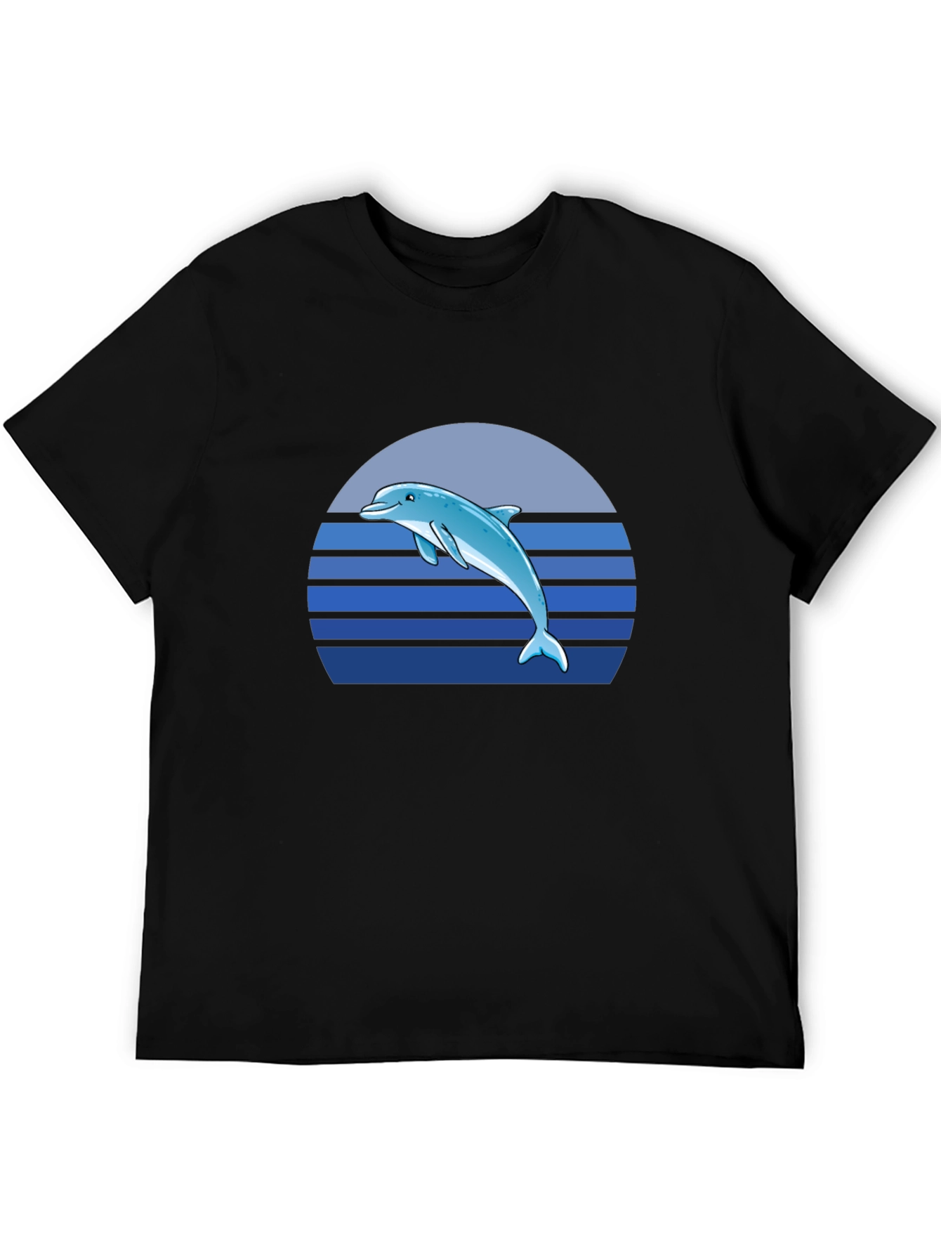 Dolphin Sunset Graphic Tee - Black Cotton T-Shirt