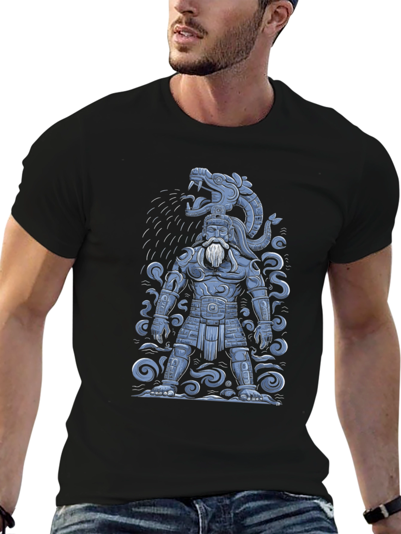 Aztec Warrior Graphic T-Shirt - Black
